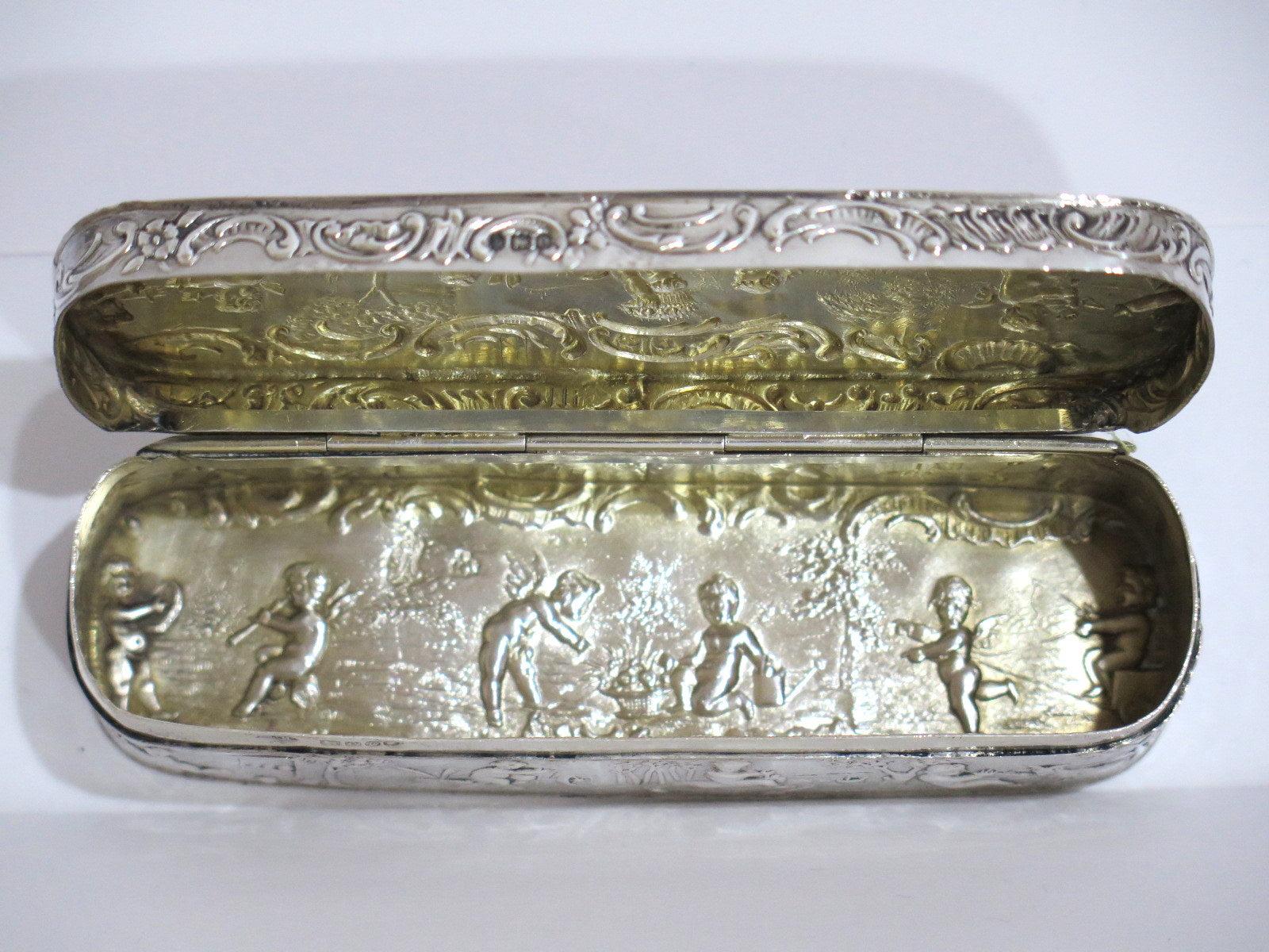 British Sterling Silver Antique English C. 1900 Cupid Scenes Box