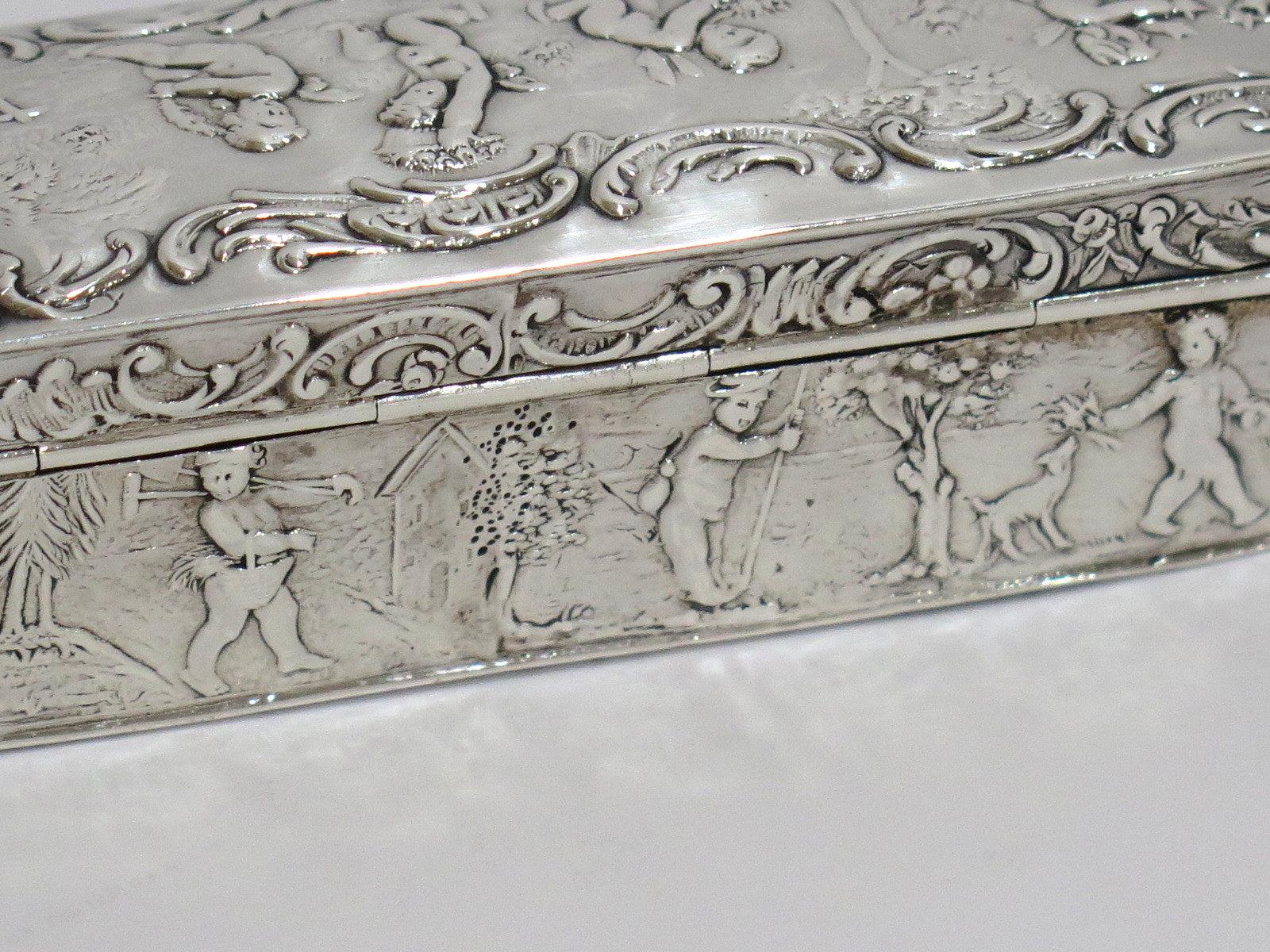 Sterling Silver Antique English C. 1900 Cupid Scenes Box 1