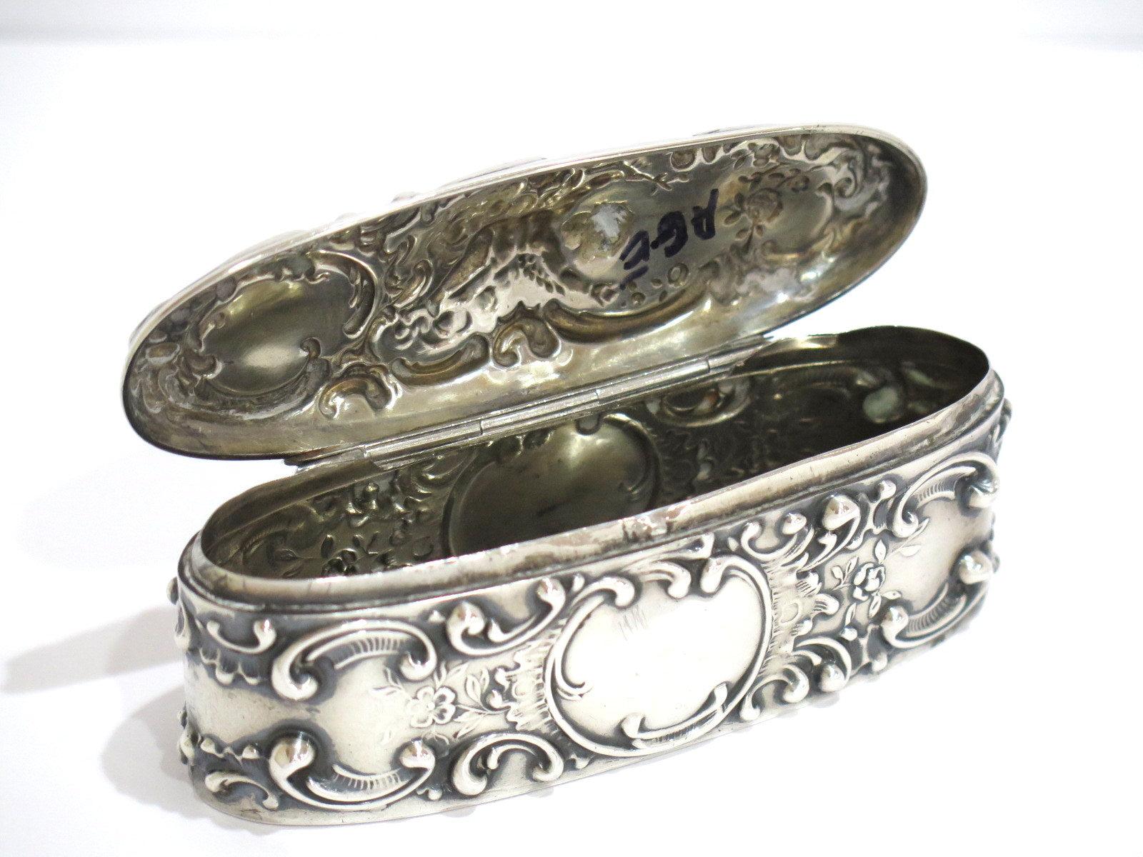 Sterling Silver Mauser Antique Cigar-Shaped Cupid Floral Box In Good Condition For Sale In Brooklyn, NY