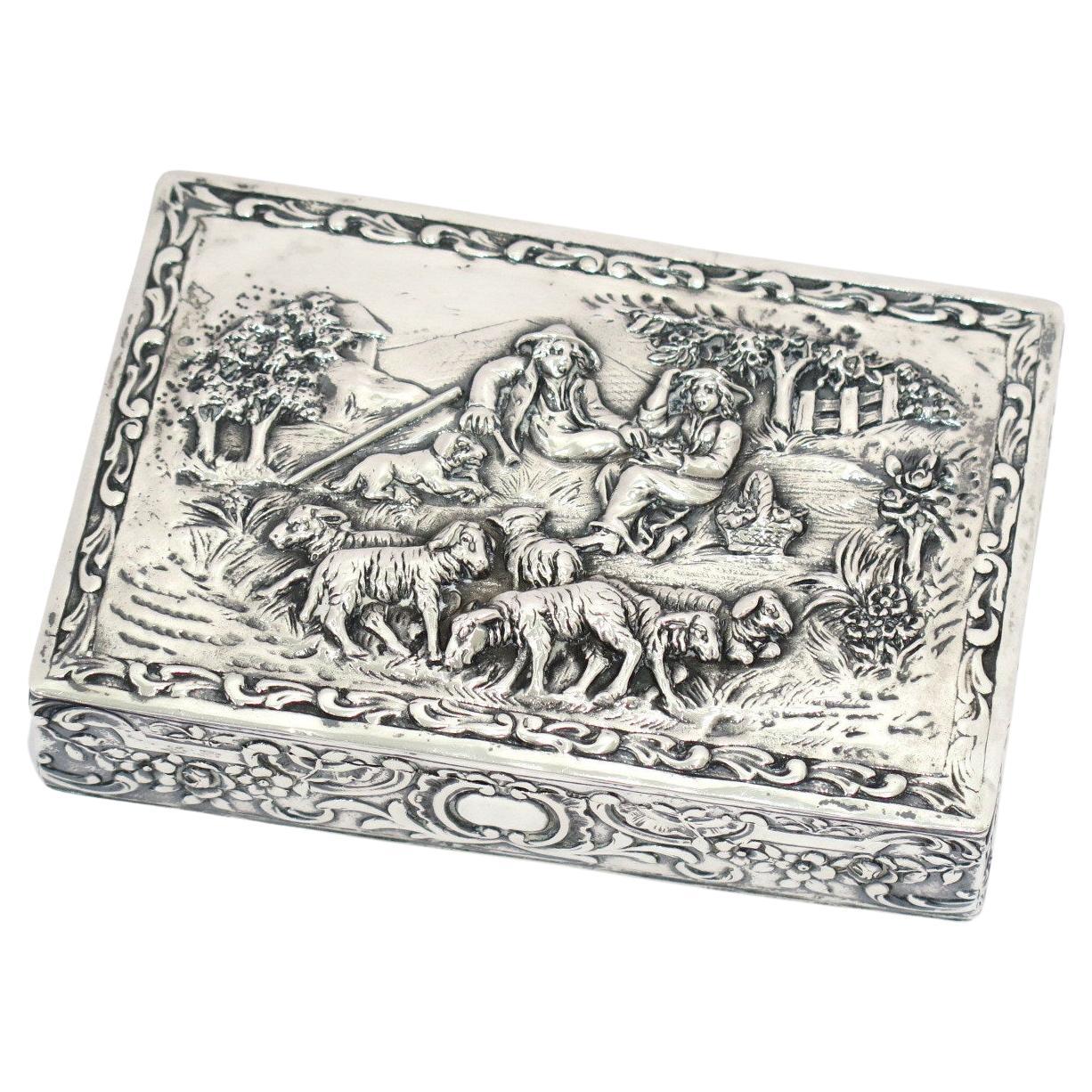 European Silver Gilt Interior Antique Continental Shepherd Box For Sale