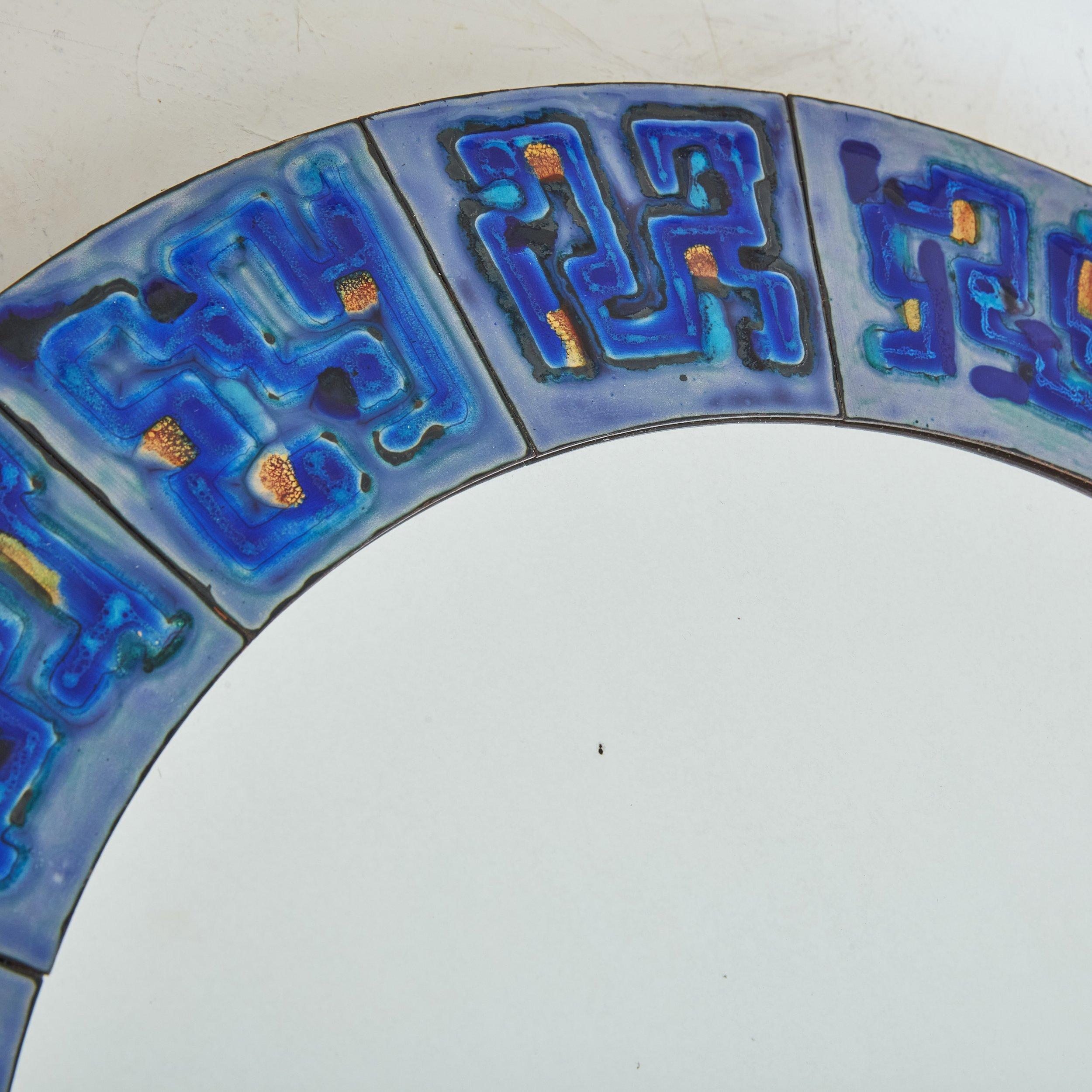 4/5 Blue Hand-Painted Enamel Mirror by Bodil Eje, Denmark 1960s In Excellent Condition For Sale In Chicago, IL