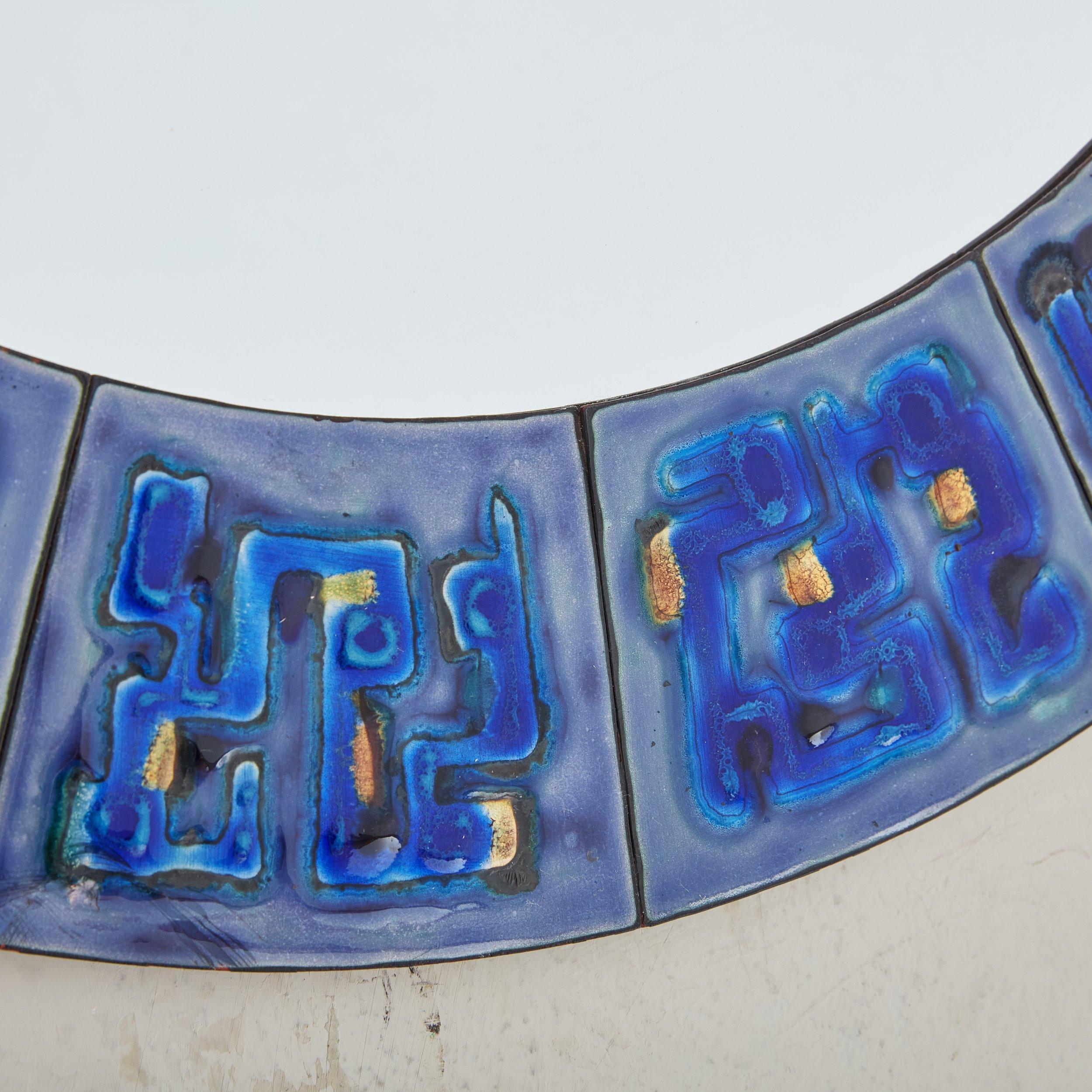 4/5 Blue Hand-Painted Enamel Mirror by Bodil Eje, Denmark 1960s For Sale 2
