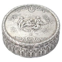 4 7/8 in - Sterling Silver Antique German Cherubs Round Box