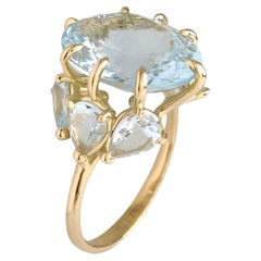 4.8-Carat Oval Aquamarine 18K Gold Handmade Cocktail Ring