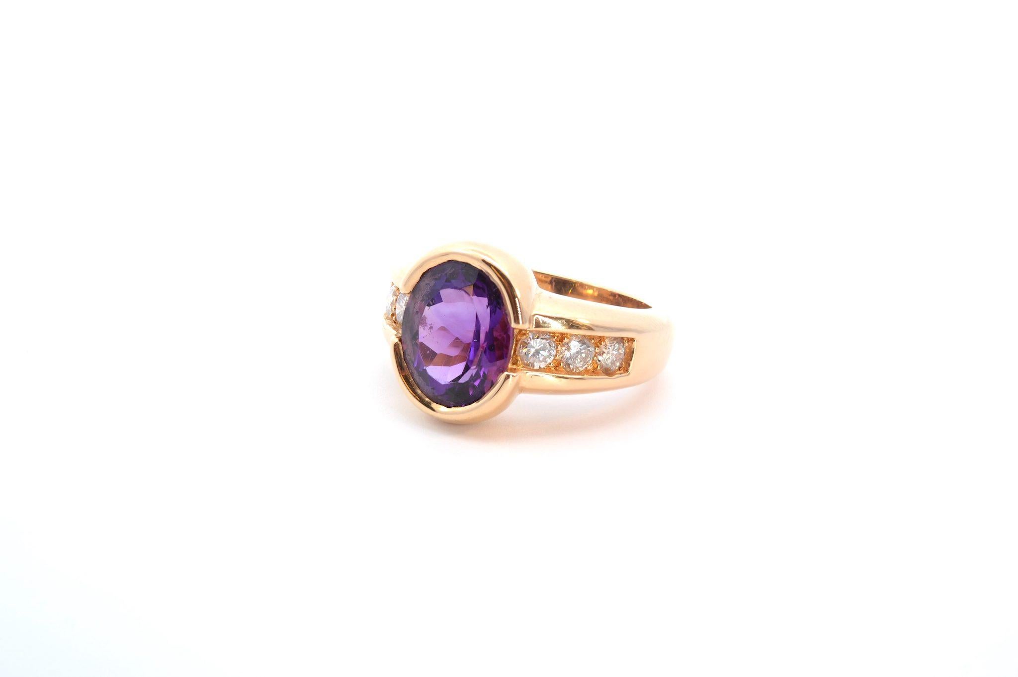 4, 80 carats amethyst and diamonds ring in 18k gold In Good Condition For Sale In PARIS, FR