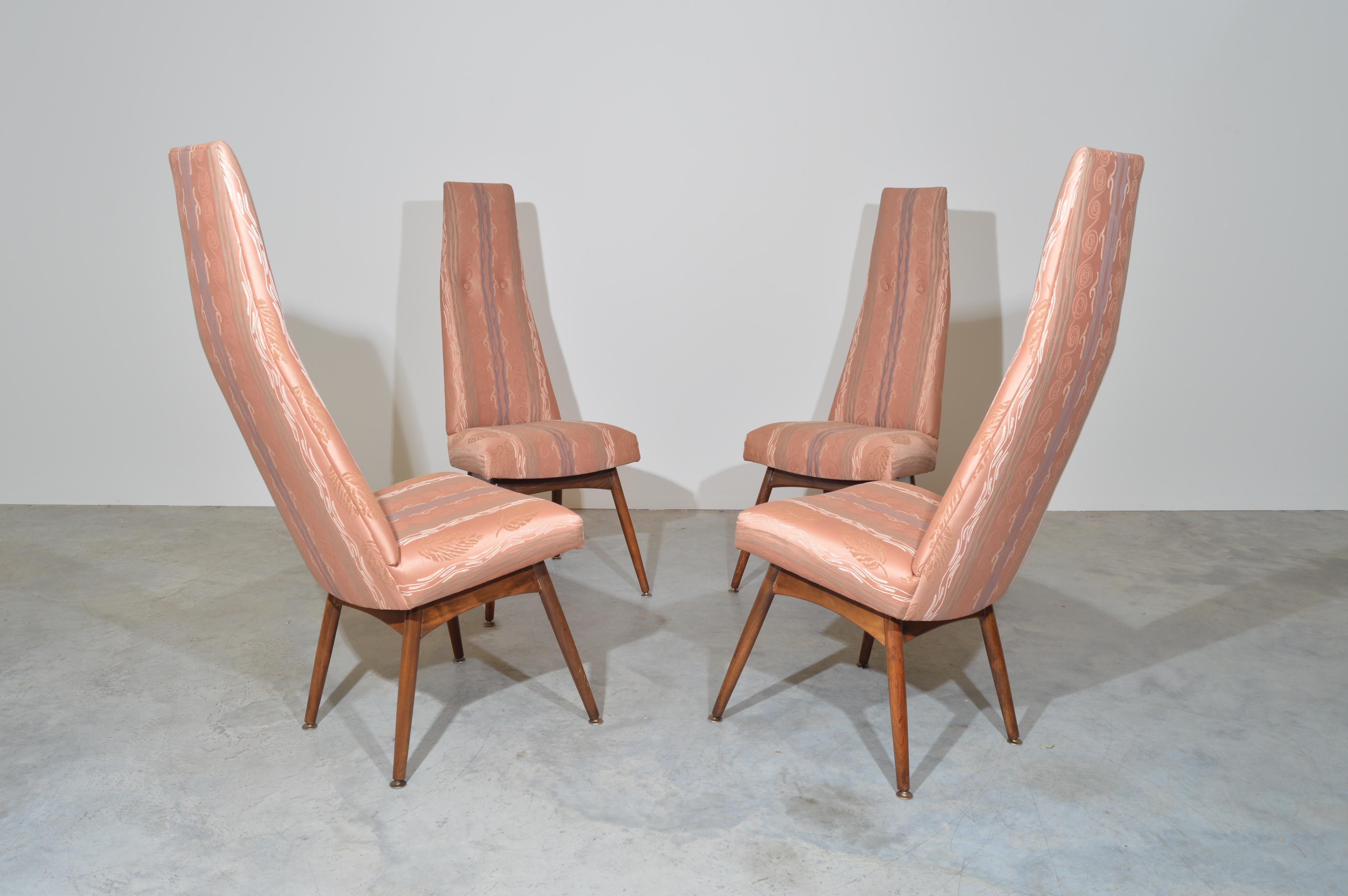 Mid-Century Modern 4 Adrian Pearsall for Craft Associates Highback Dining Chairs in Walnut