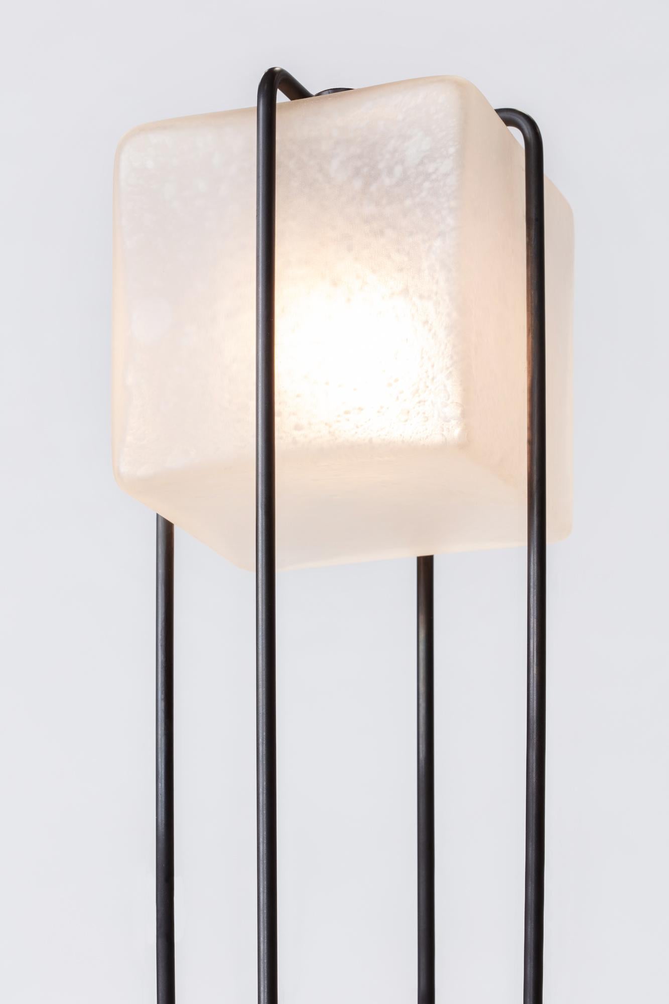 Art Deco 4' Alice Floor Lamp Sandblasted Handblown Glass in Solid Brass or Matte Black For Sale