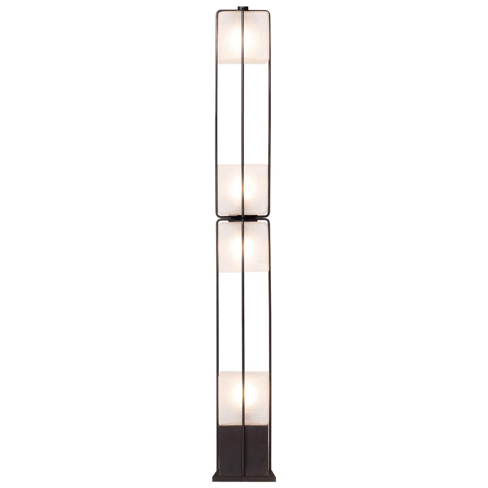 4' Alice Floor Lamp Sandblasted Handblown Glass in Solid Brass or Matte Black For Sale