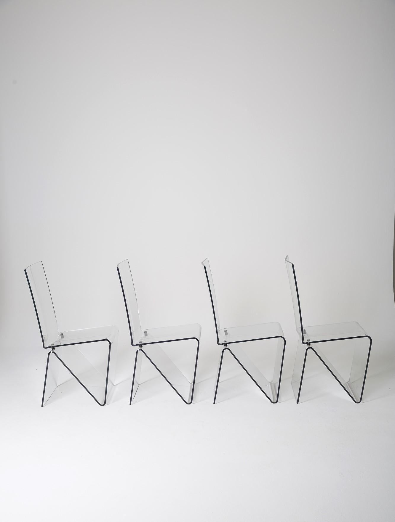 4 chaises Altuglas de David Lange des années 1990  Bon état à PARIS, FR