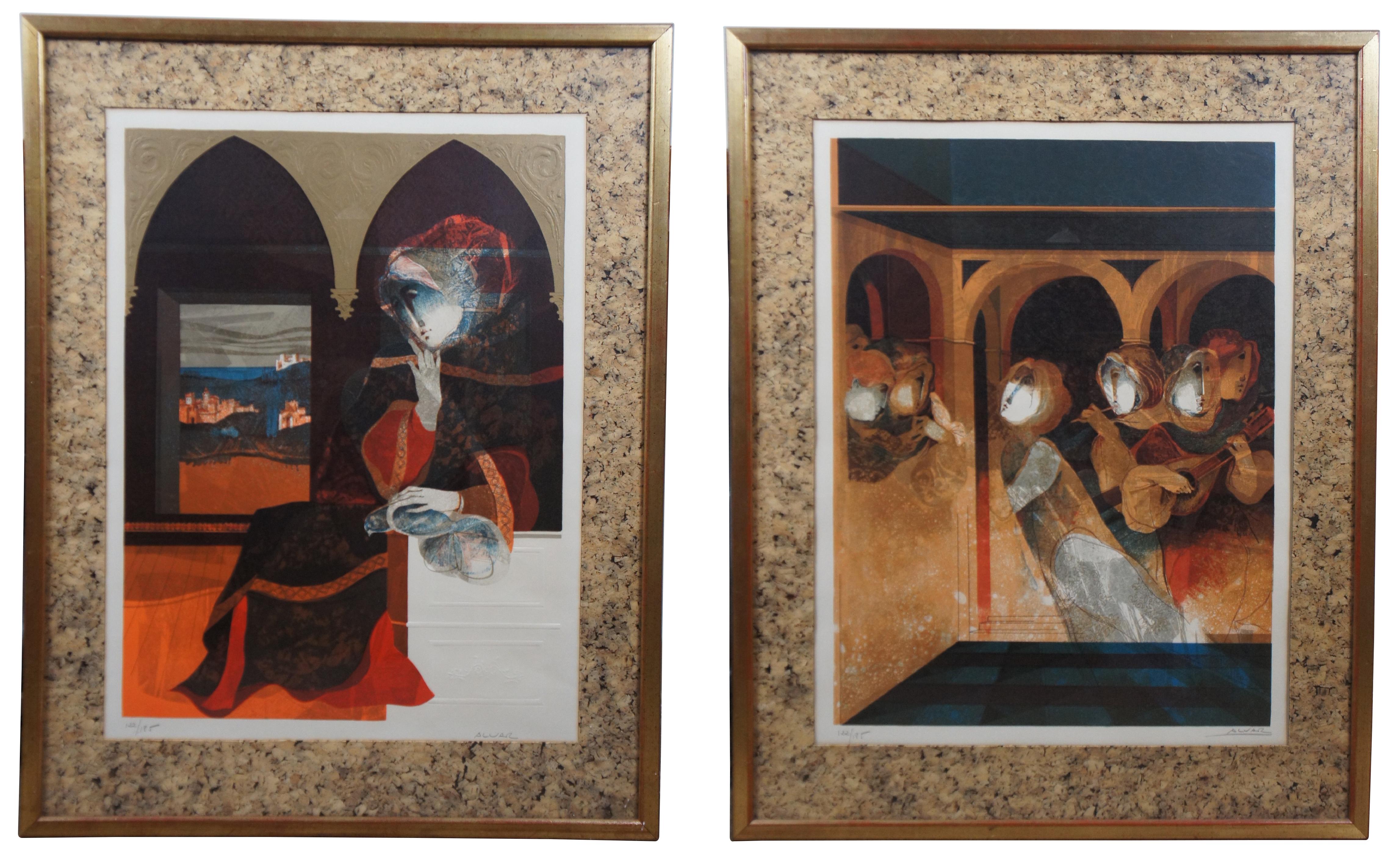 4 Alvar Sunol Renaixent Renaissance Embossed Surrealist Lithograph Prints In Good Condition For Sale In Dayton, OH