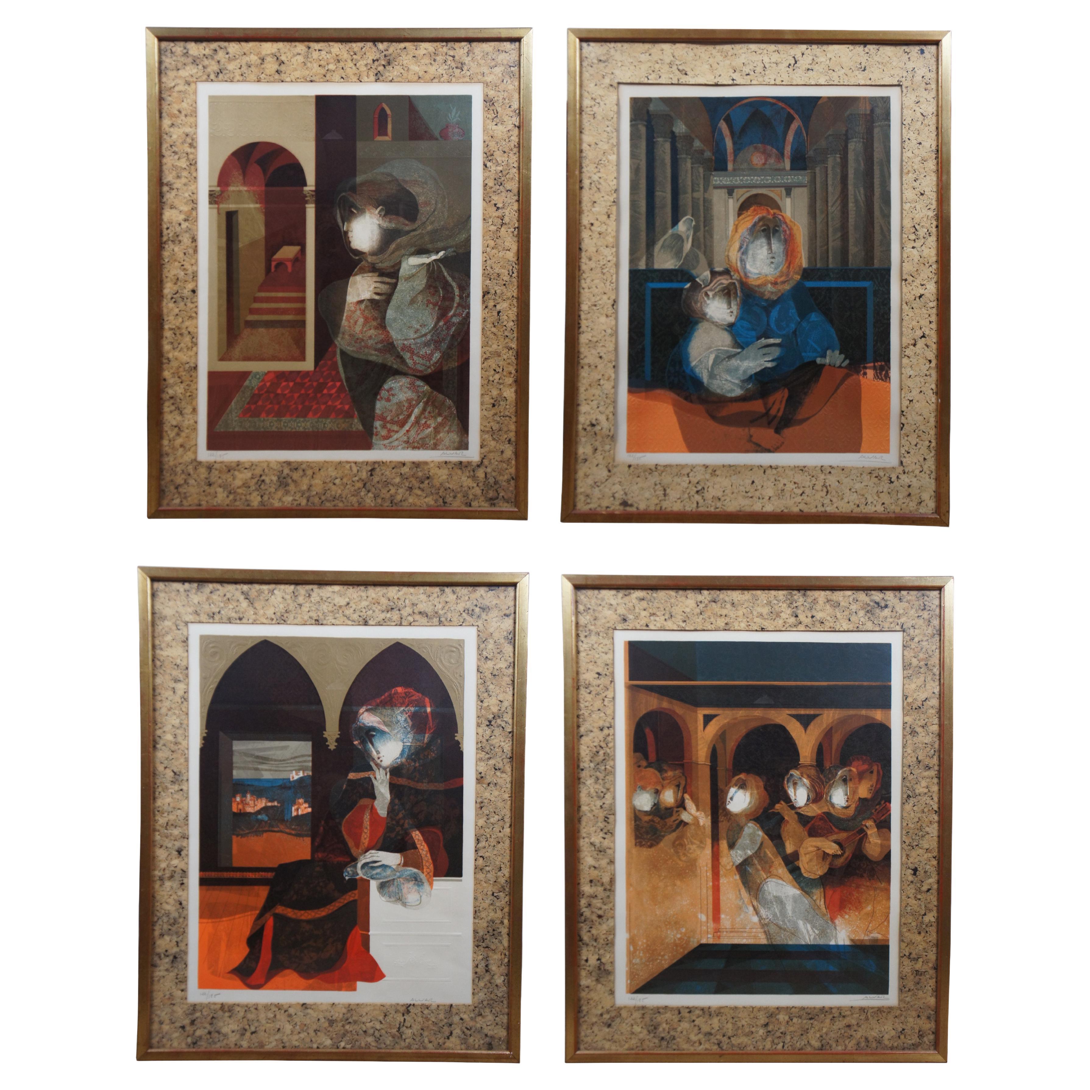 4 Alvar Sunol Renaixent Renaissance Embossed Surrealist Lithograph Prints