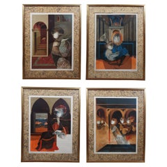 Vintage 4 Alvar Sunol Renaixent Renaissance Embossed Surrealist Lithograph Prints