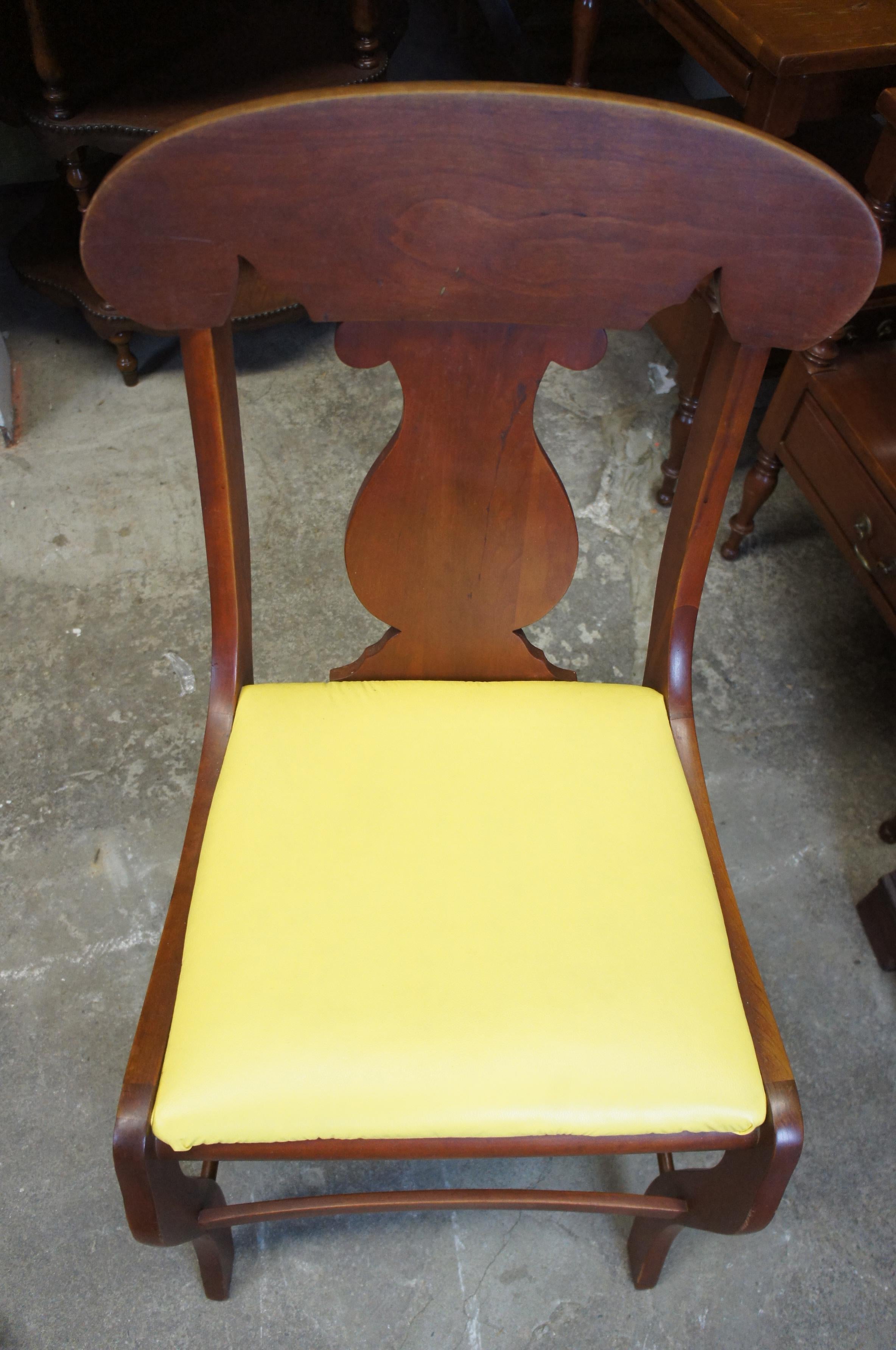 Late 20th Century 4 American Empire Solid Cherry Dining Chairs by The Sampler Vinyl Seat