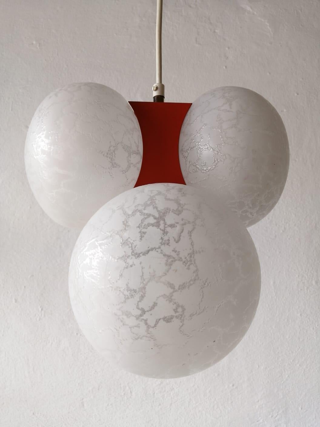 4 Amorphous Glass & Orange Metal Chandelier by Moderne Leuchten, 1970s Germany For Sale 1