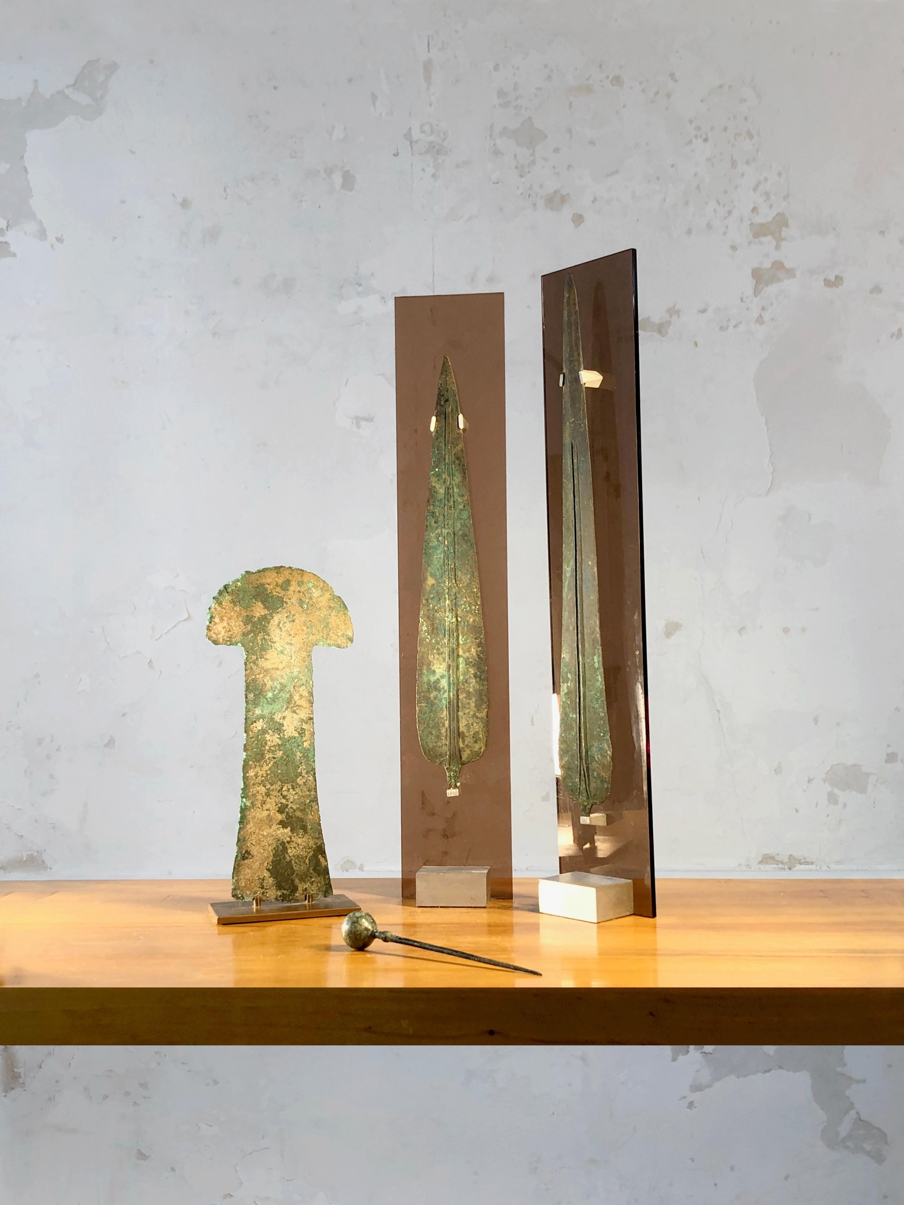 4 Antic BRONZE Objects in 3 Postmodern Frames, att. CLAUDE DE MUZAC, France 1970 For Sale 1