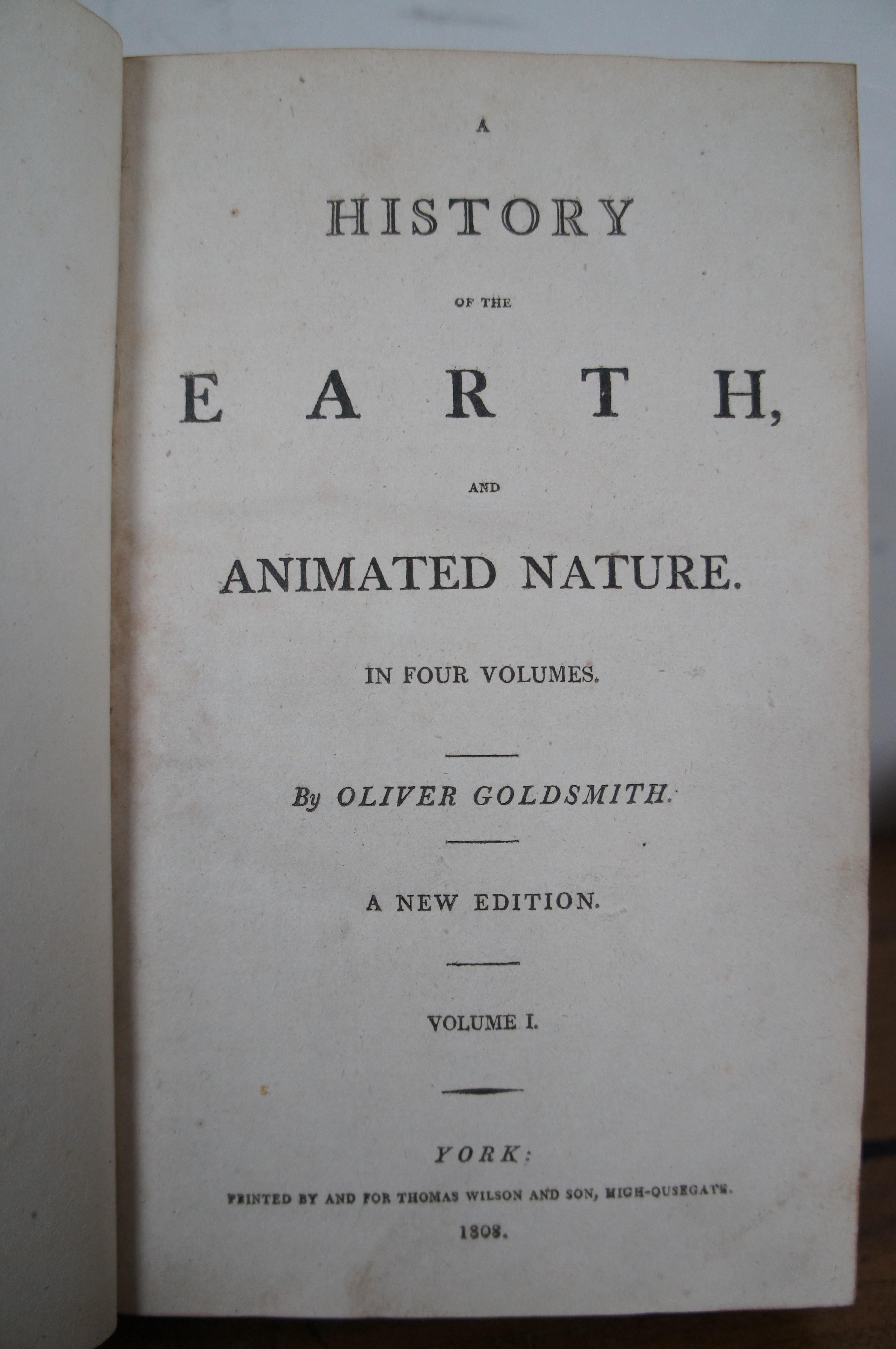 4 Antique 1808 Goldsmiths History of Earth Animated Nature Leather Book Vol I-IV For Sale 7