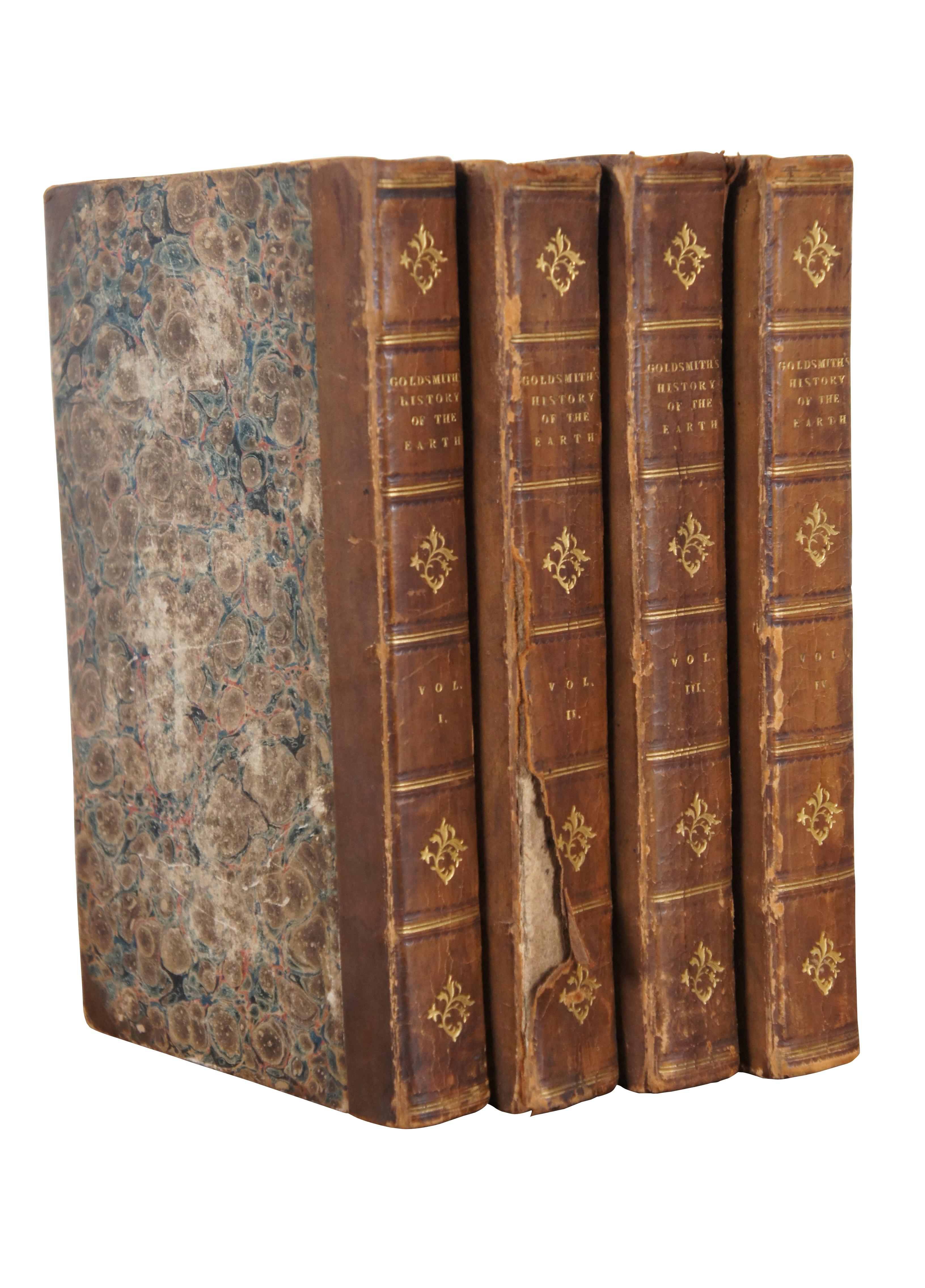 Early 19th century four volume hard cover book set – marbled board covers with leather spine. A History of the Earth and Animated Nature – In Four Volumes – by Oliver Goldsmith – A New Edition – Volumes I-IV – York, Printed by and for Thomas Wilson