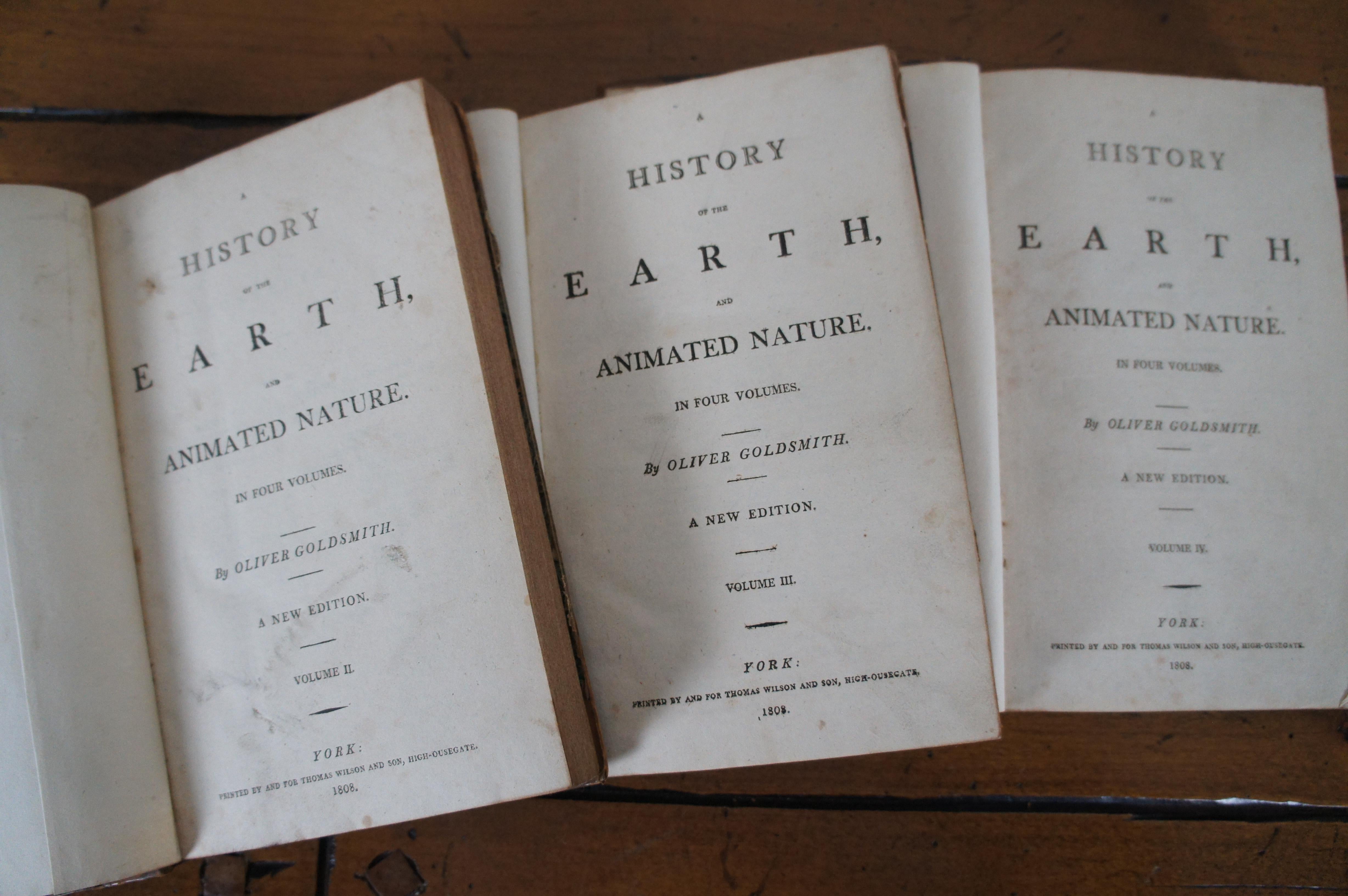4 Antique 1808 Goldsmiths History of Earth Animated Nature Leather Book Vol I-IV For Sale 3