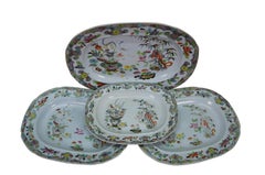 4 Antique 1825 Stephan Folch Bamboo & Basket Ironstone China Platters