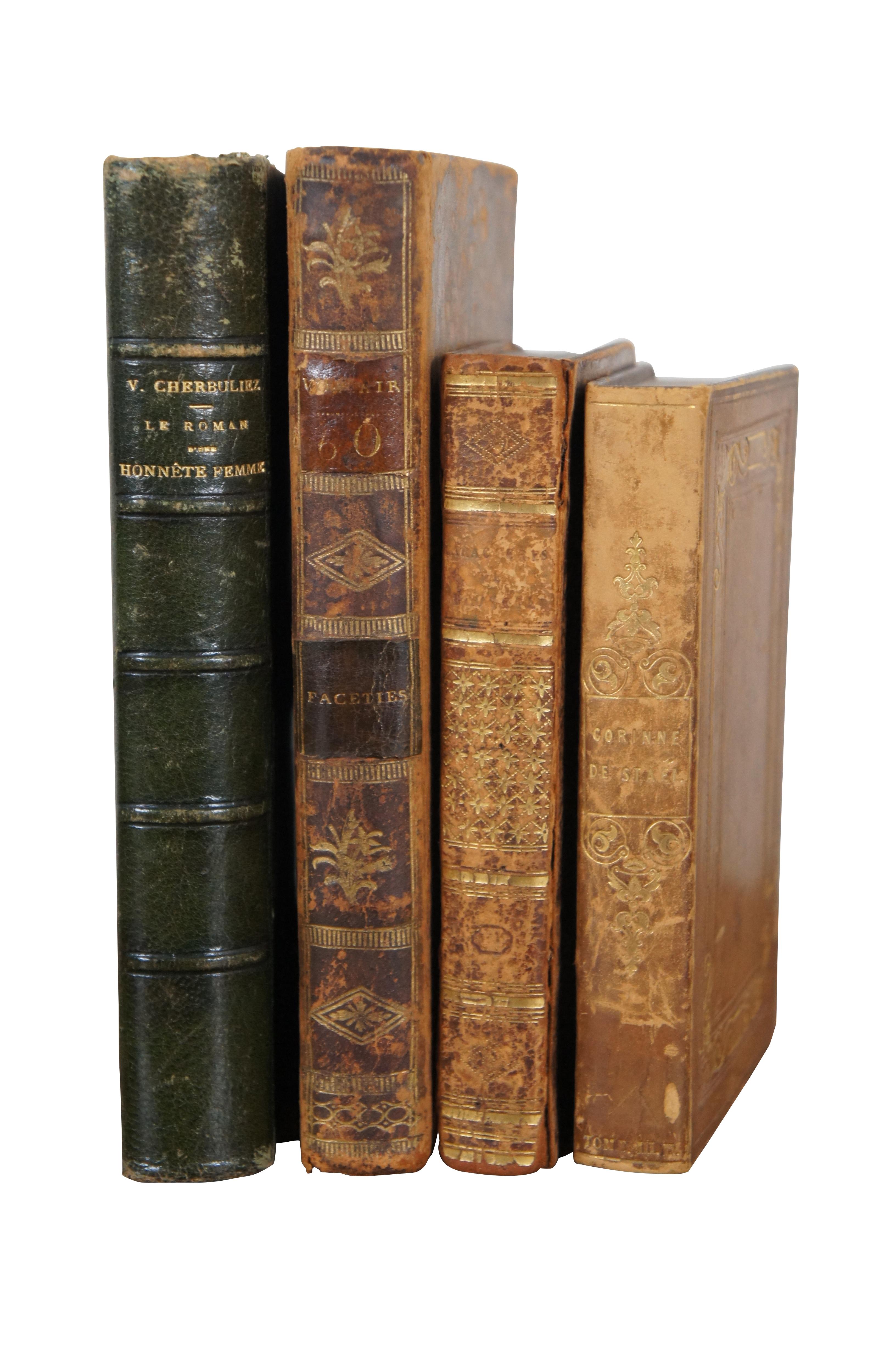 4 Antique 18th & 19th French Hard Back Leather Bound Books Paris France In Good Condition For Sale In Dayton, OH