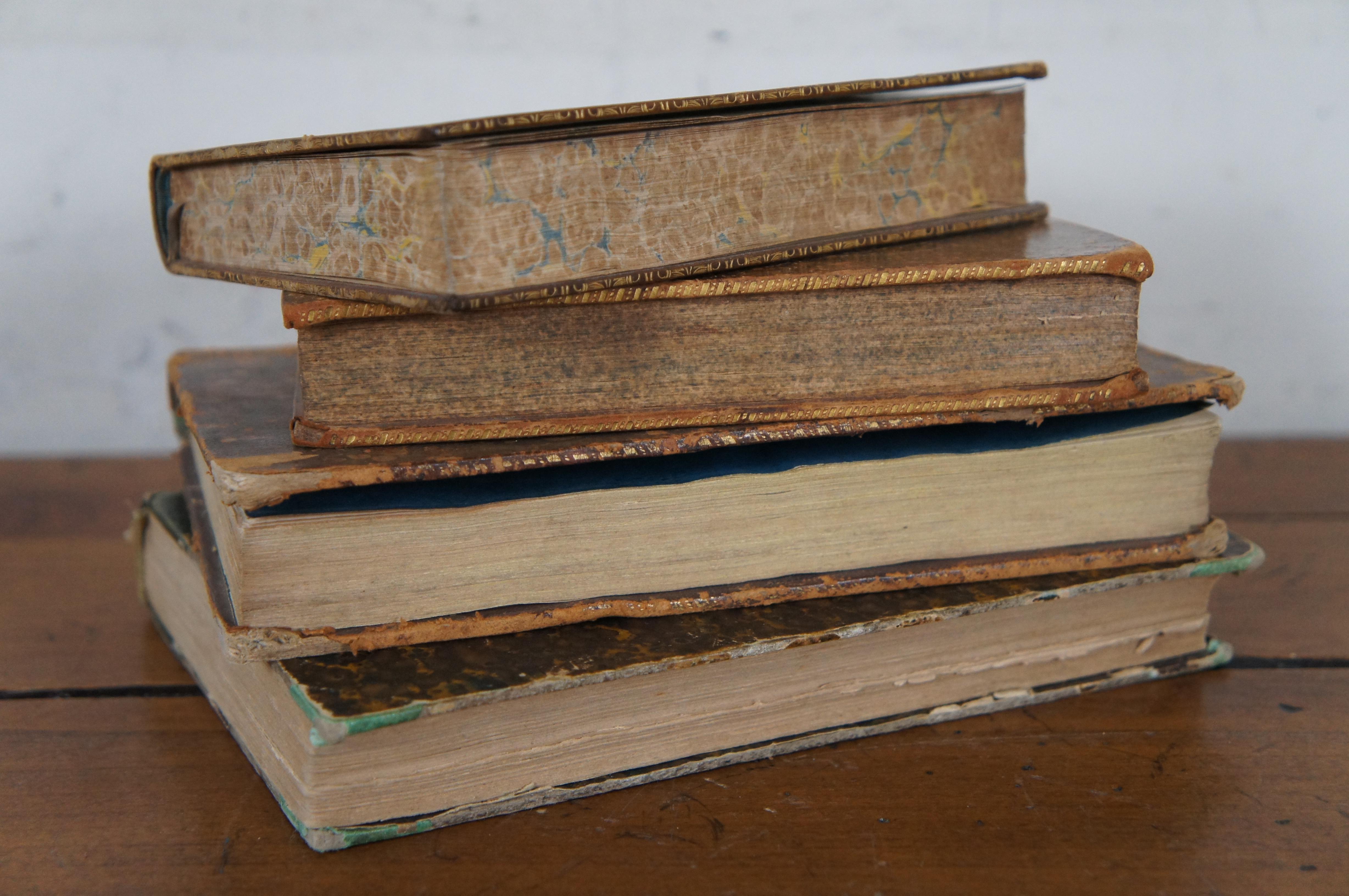 4 Antique 18th & 19th French Hard Back Leather Bound Books Paris France For Sale 4