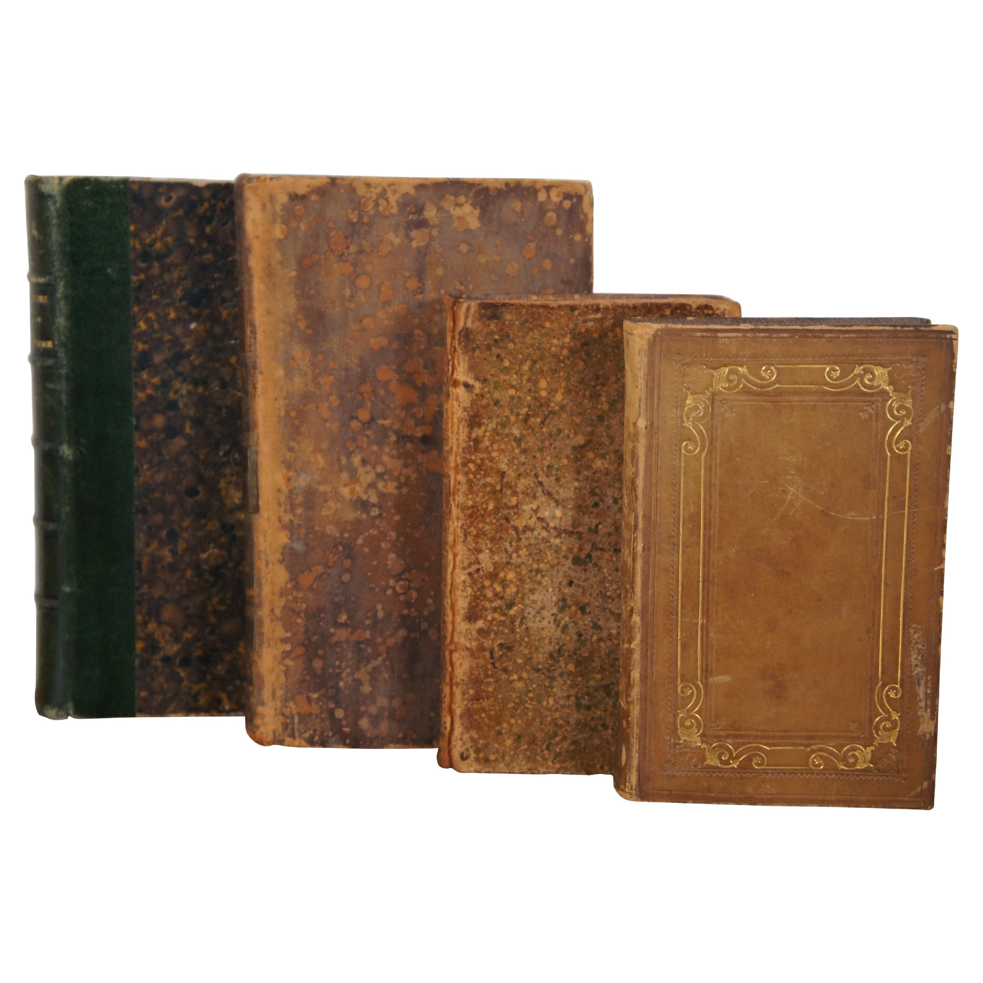 4 Antique 18th & 19th French Hard Back Leather Bound Books Paris France For Sale