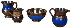 4 Antique 19th Century English Copper Lusterware Creamer Pitchers Jugs Bowl 5"