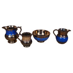 4 Antique 19th Century English Copper Lusterware Creamer Pitchers Jugs Bowl 5"