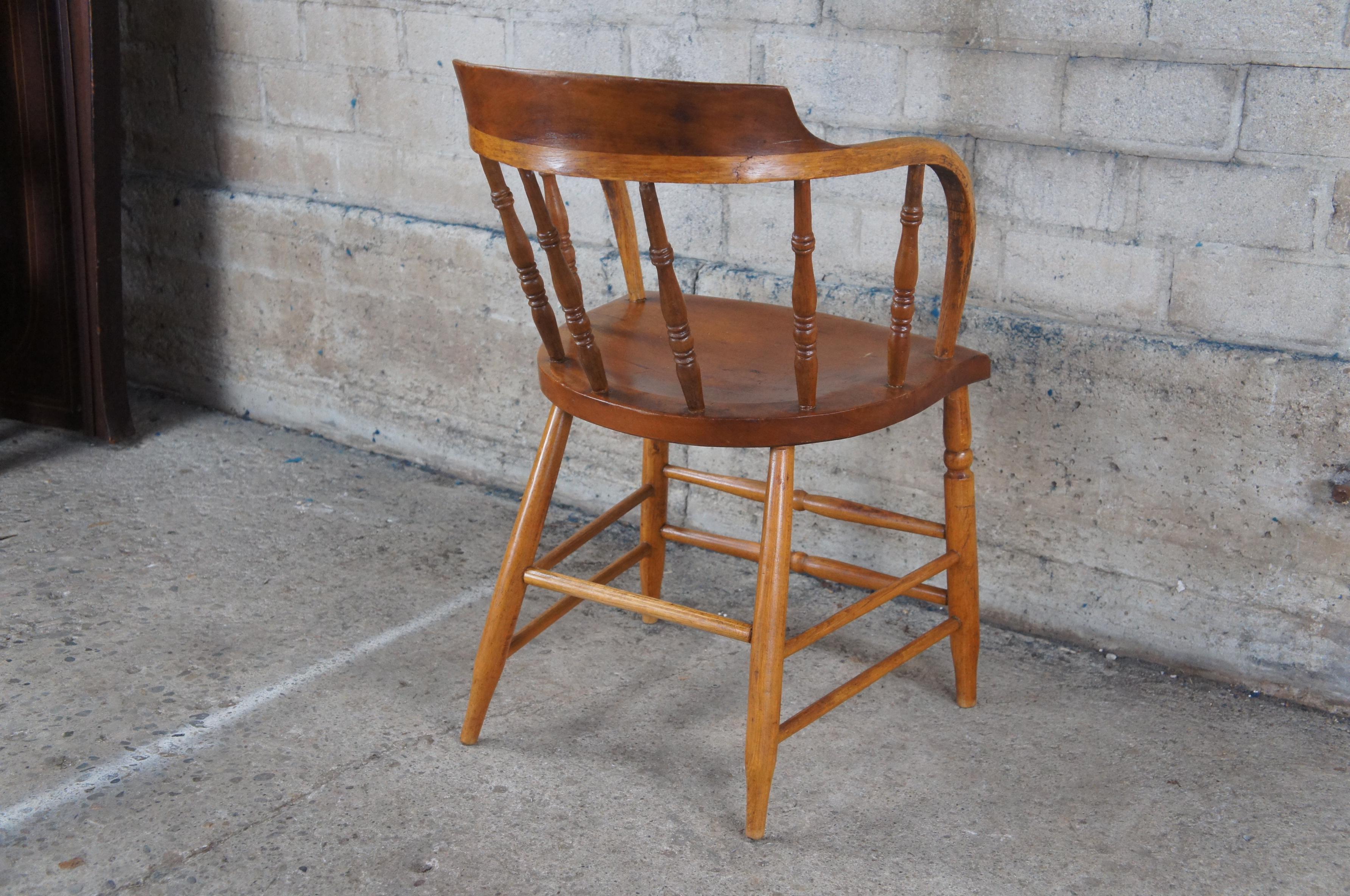 4 Antique American Oak Barrel Back Saloon Pub Tavern Caboose Captains Chairs Set For Sale 5