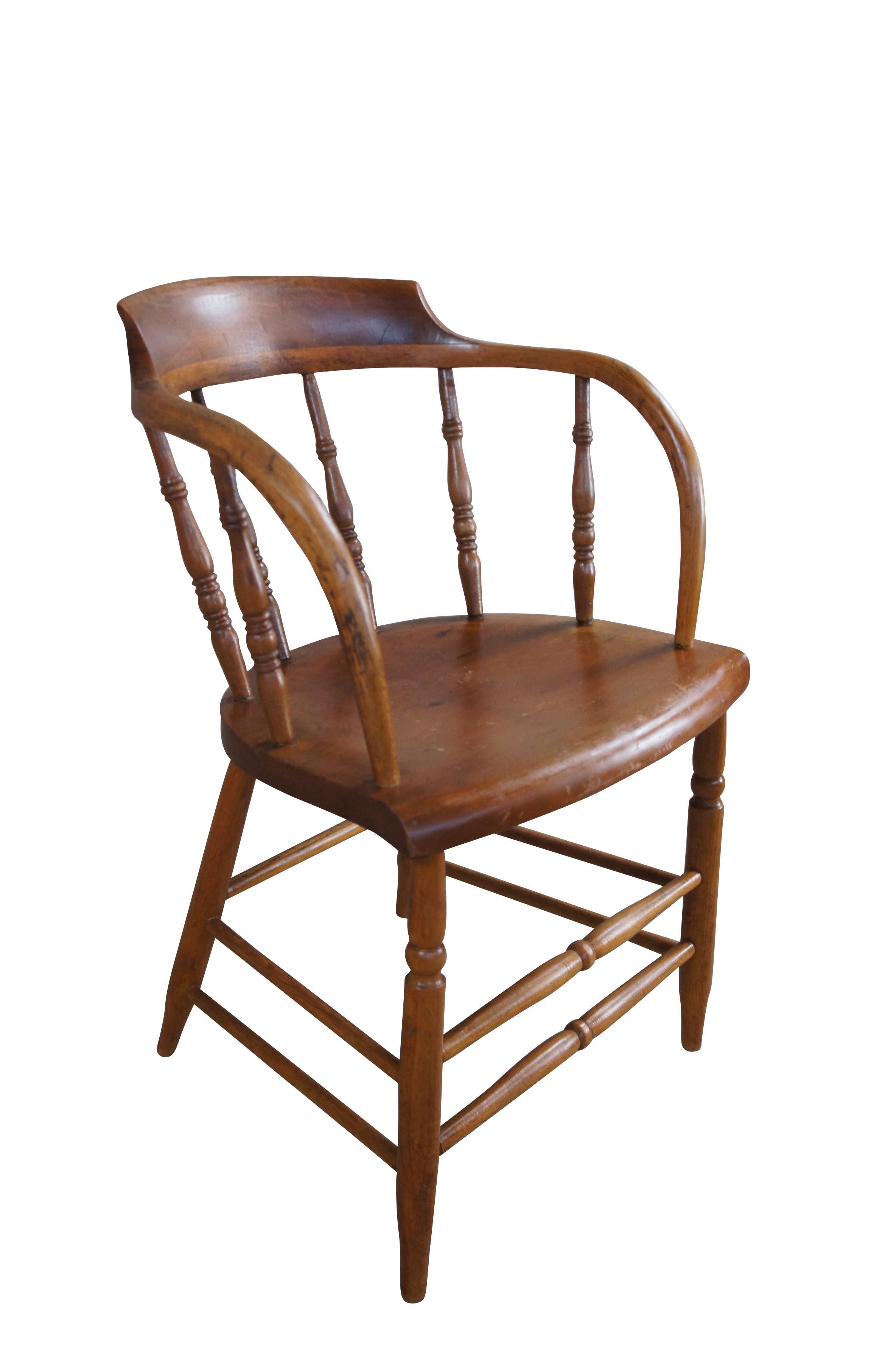 Country 4 Antique American Oak Barrel Back Saloon Pub Tavern Caboose Captains Chairs Set For Sale