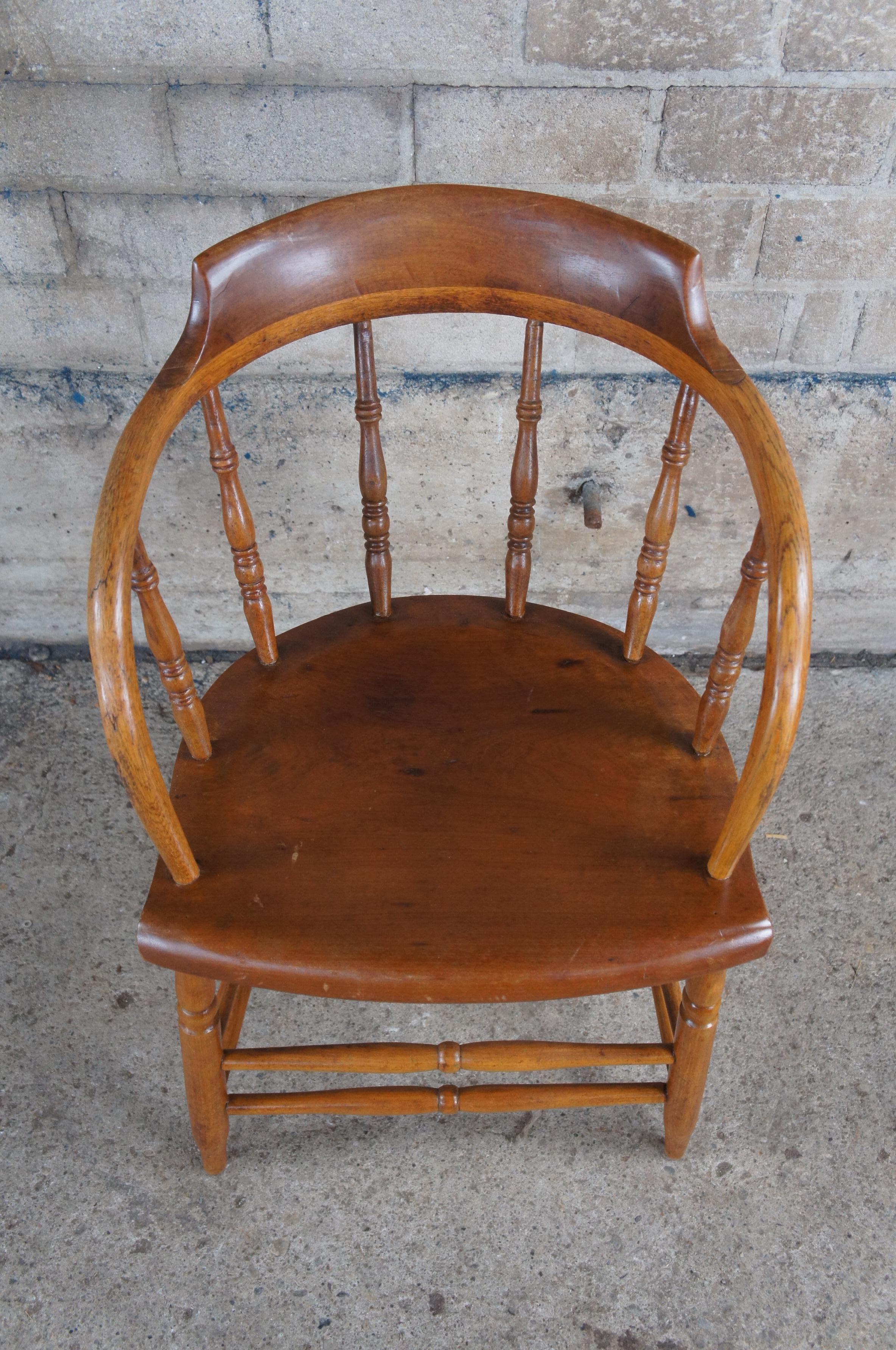 19th Century 4 Antique American Oak Barrel Back Saloon Pub Tavern Caboose Captains Chairs Set For Sale