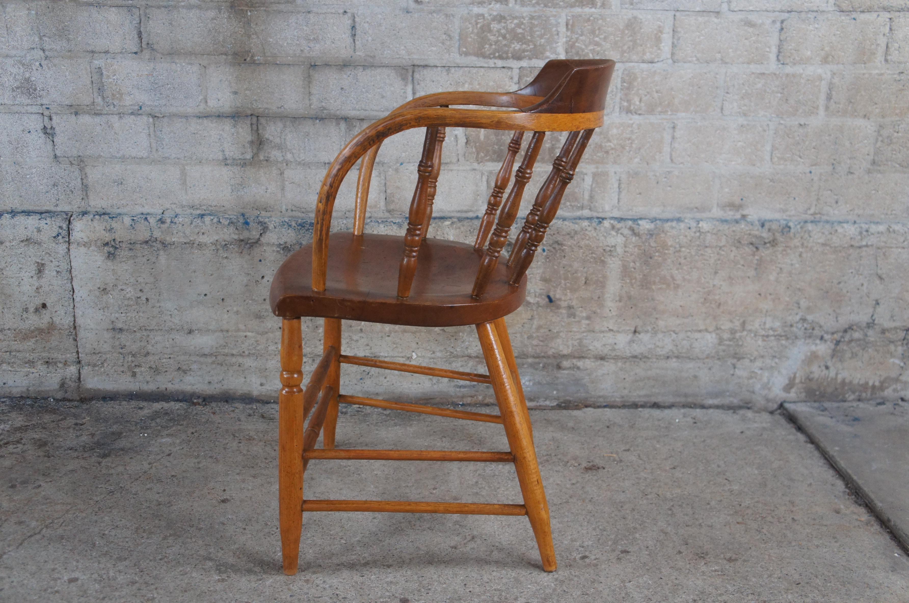 4 Antique American Oak Barrel Back Saloon Pub Tavern Caboose Captains Chairs Set For Sale 2