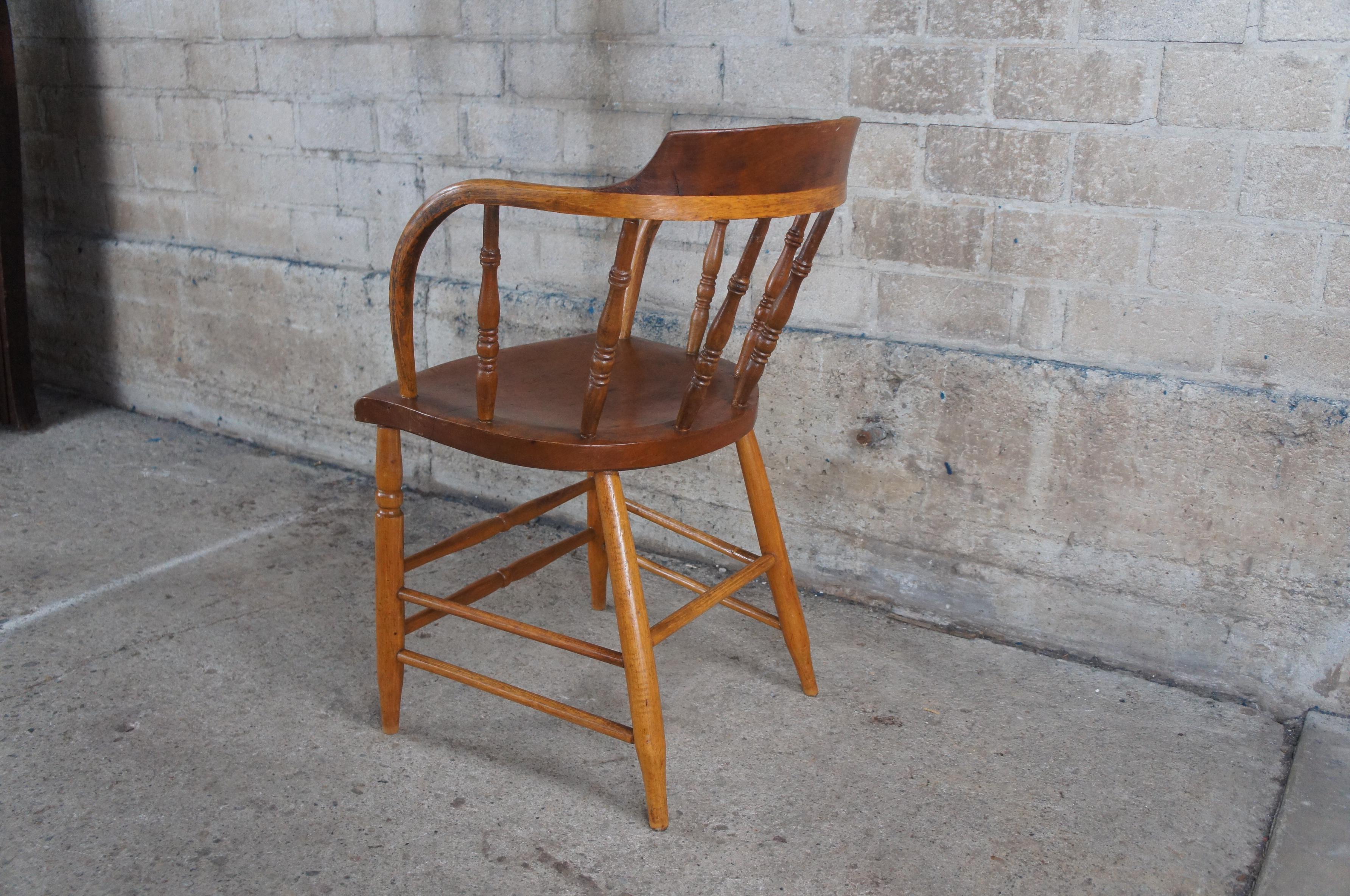4 Antique American Oak Barrel Back Saloon Pub Tavern Caboose Captains Chairs Set For Sale 3