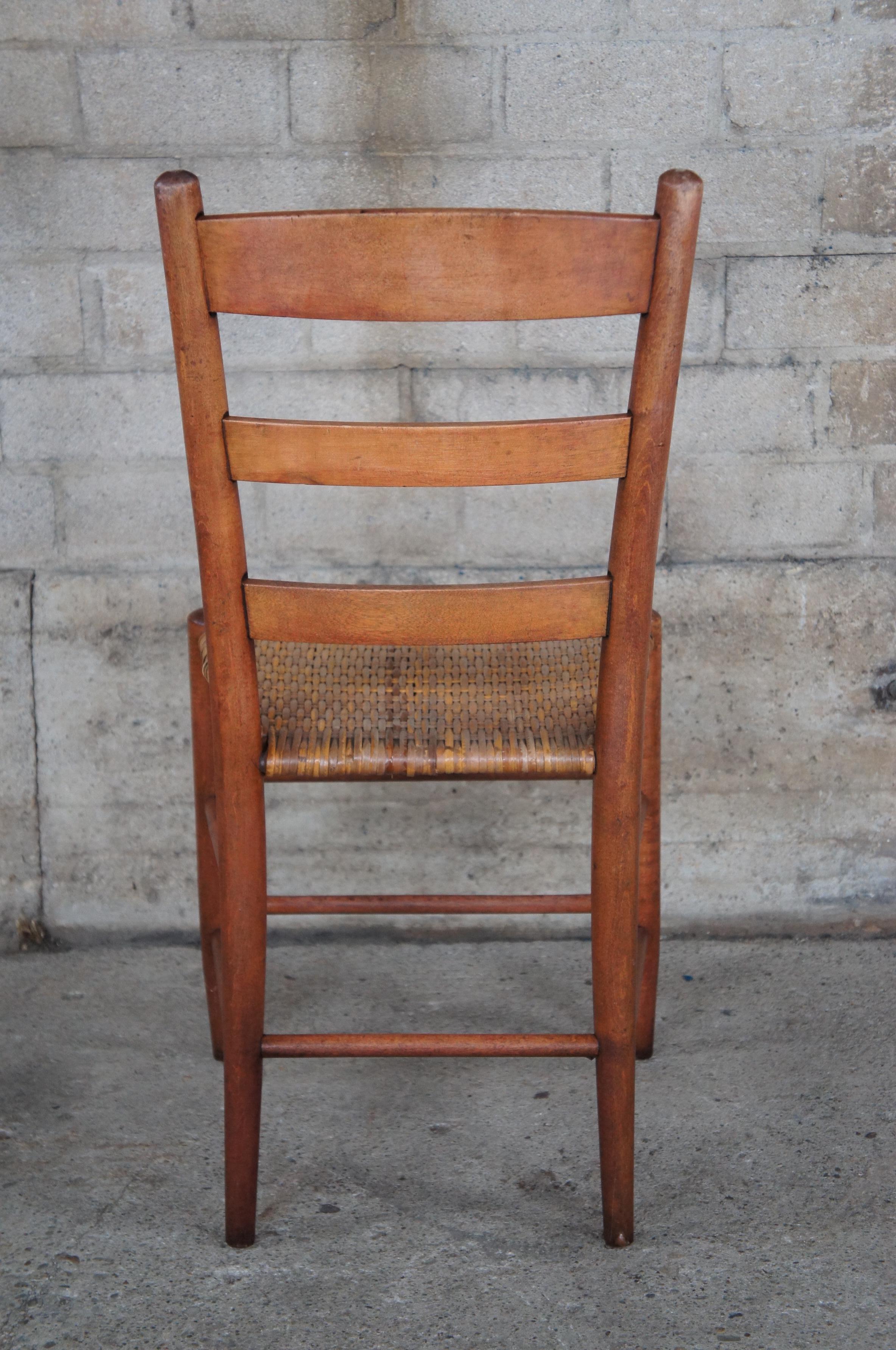 4 Antique Amish Shaker Solid Maple Ladderback Dining Chairs Reed Woven Seats 3