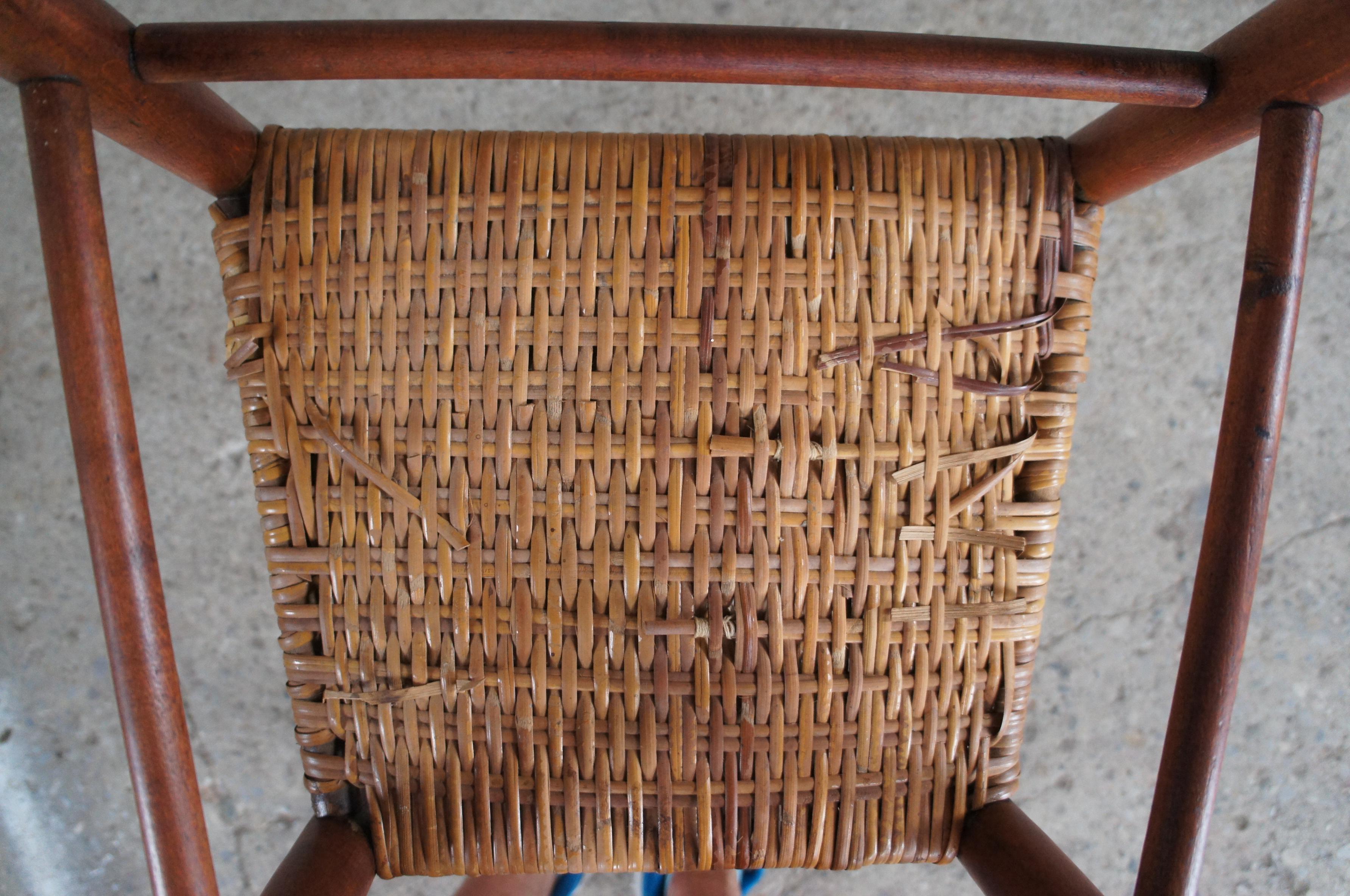 4 Antique Amish Shaker Solid Maple Ladderback Dining Chairs Reed Woven Seats 5