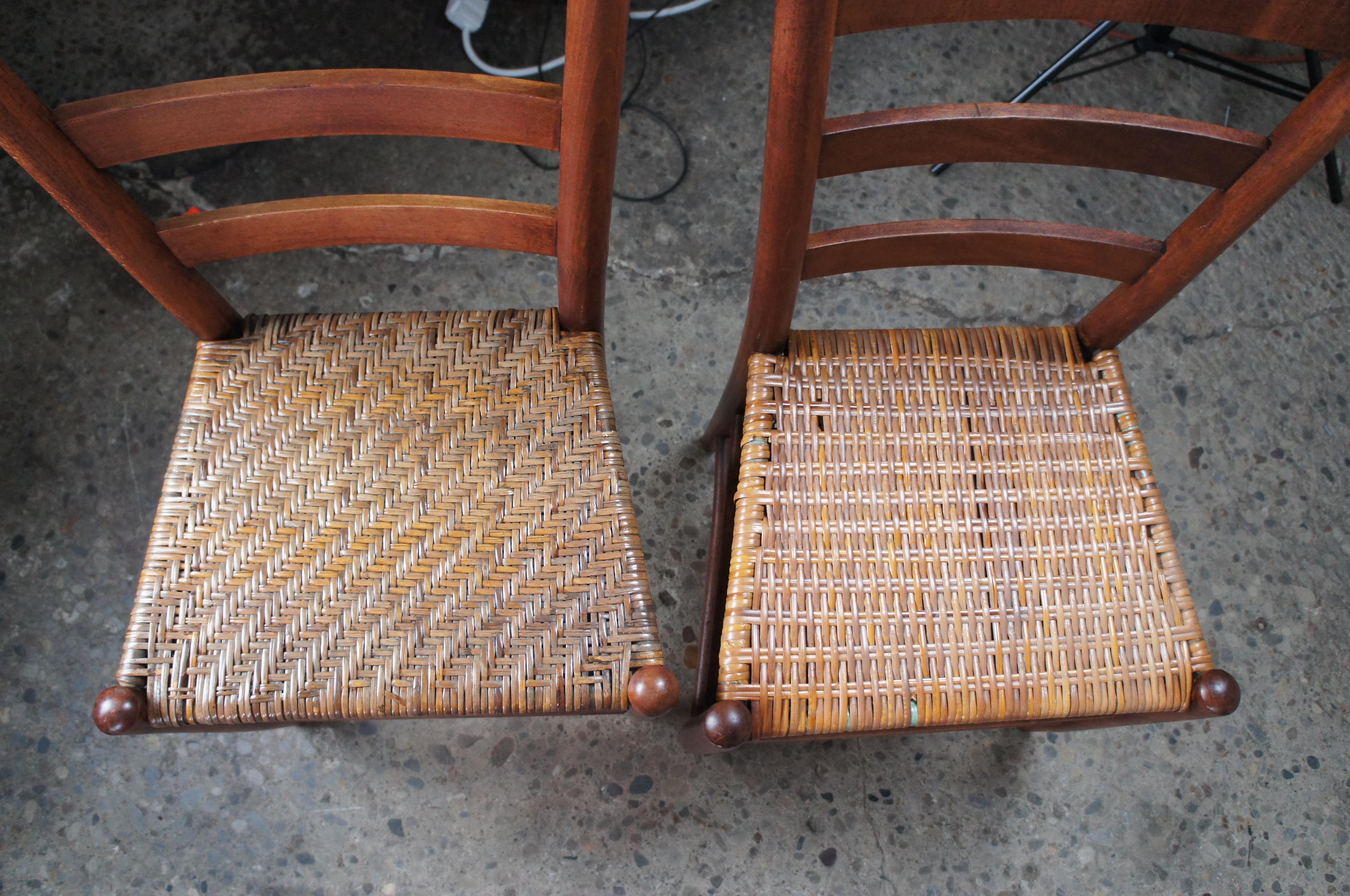 4 Antique Amish Shaker Solid Maple Ladderback Dining Chairs Reed Woven Seats In Good Condition In Dayton, OH