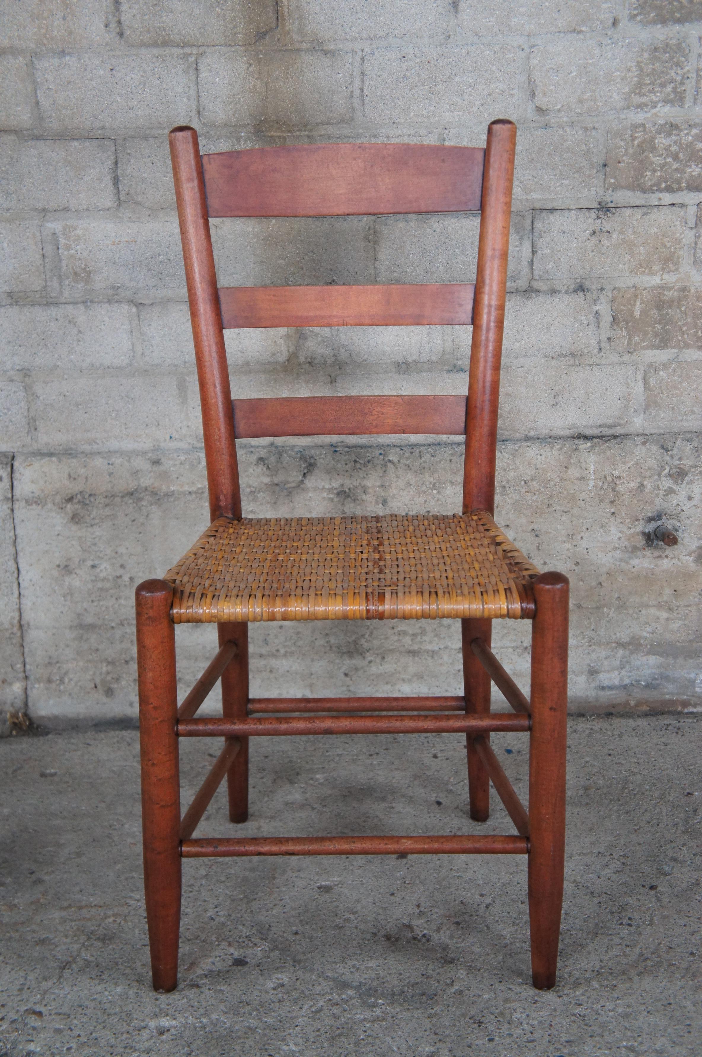 20th Century 4 Antique Amish Shaker Solid Maple Ladderback Dining Chairs Reed Woven Seats