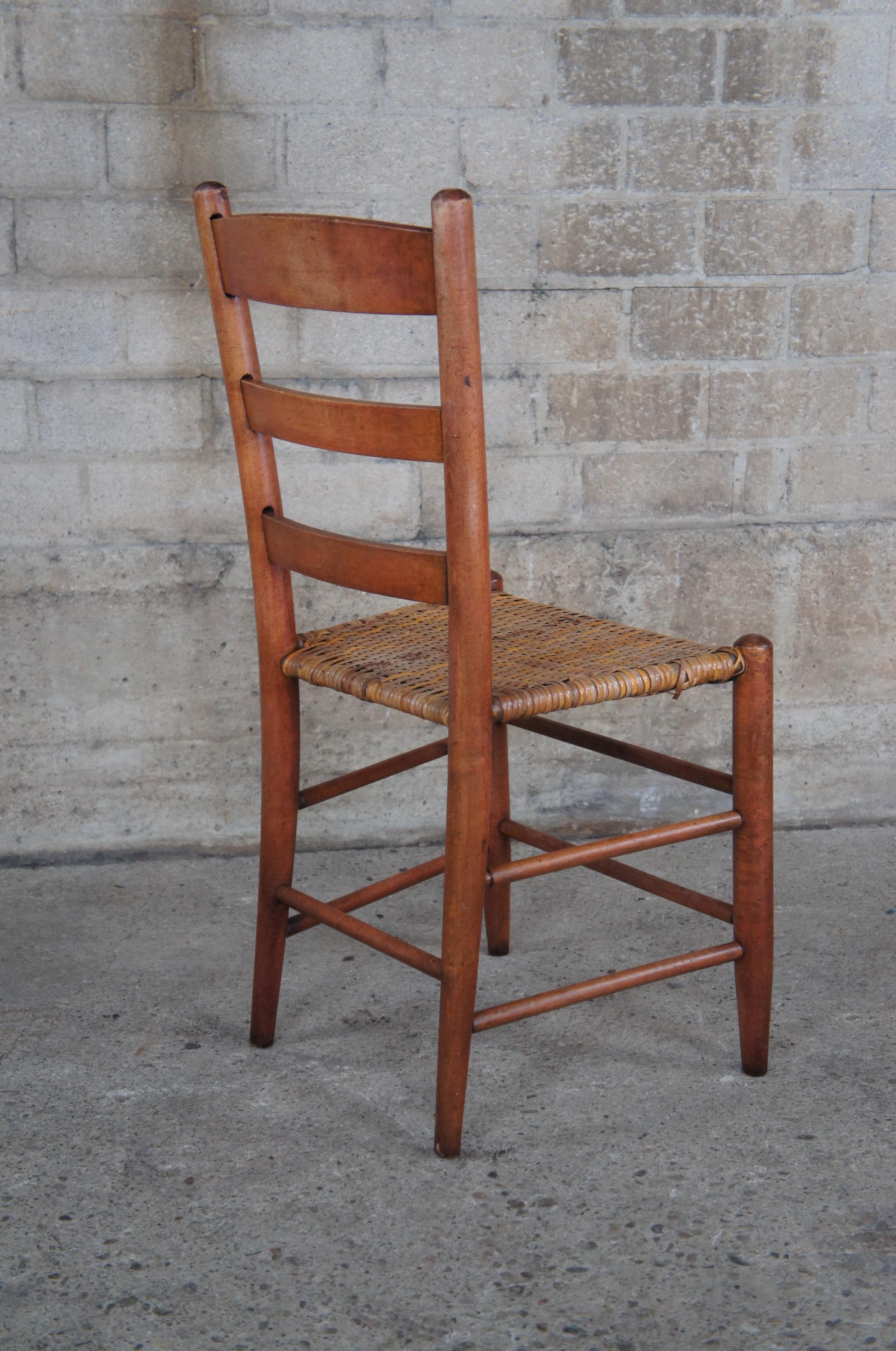 4 Antique Amish Shaker Solid Maple Ladderback Dining Chairs Reed Woven Seats 2