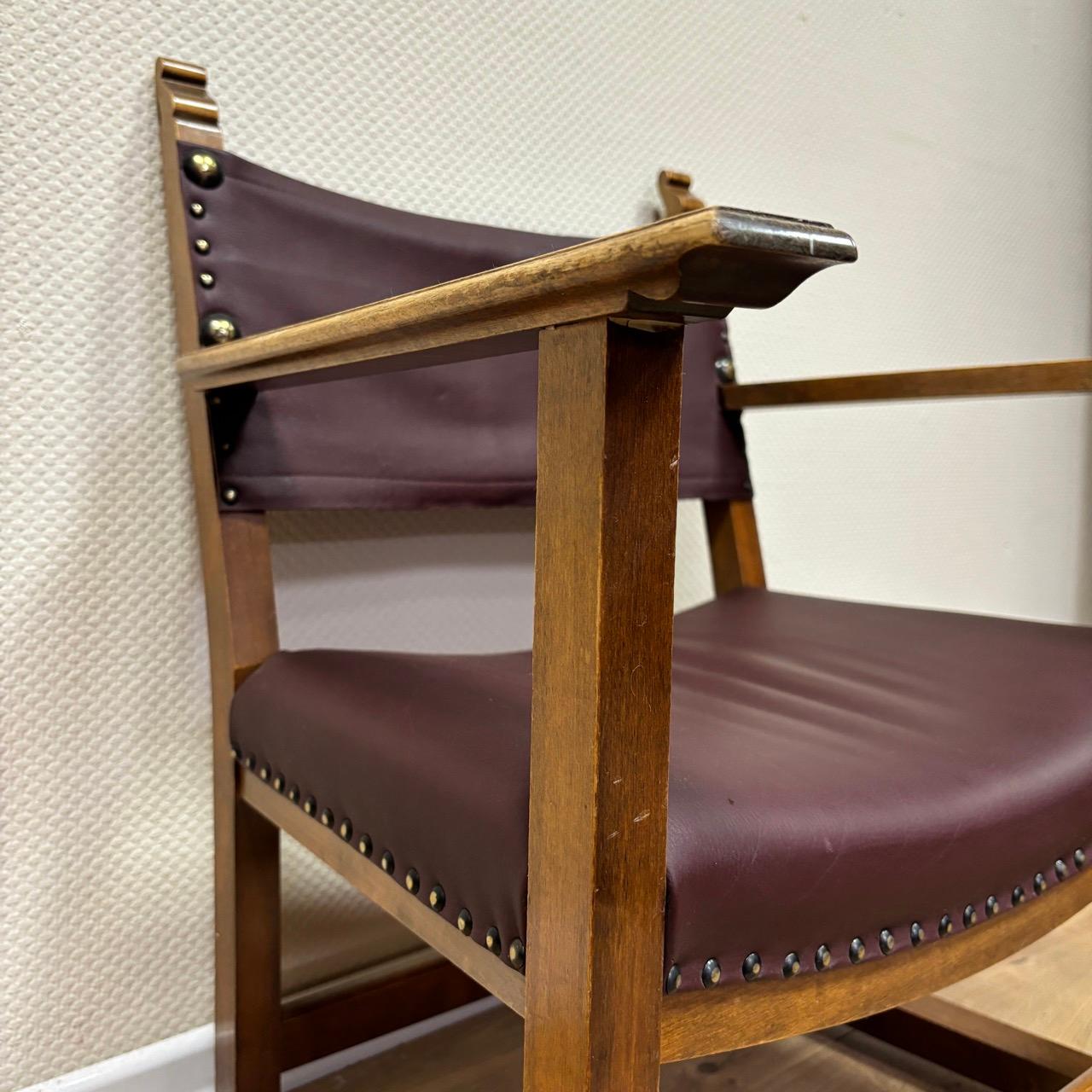4 antique armchairs by Alfred Loos  Vienna 1930  walnut & leather For Sale 8