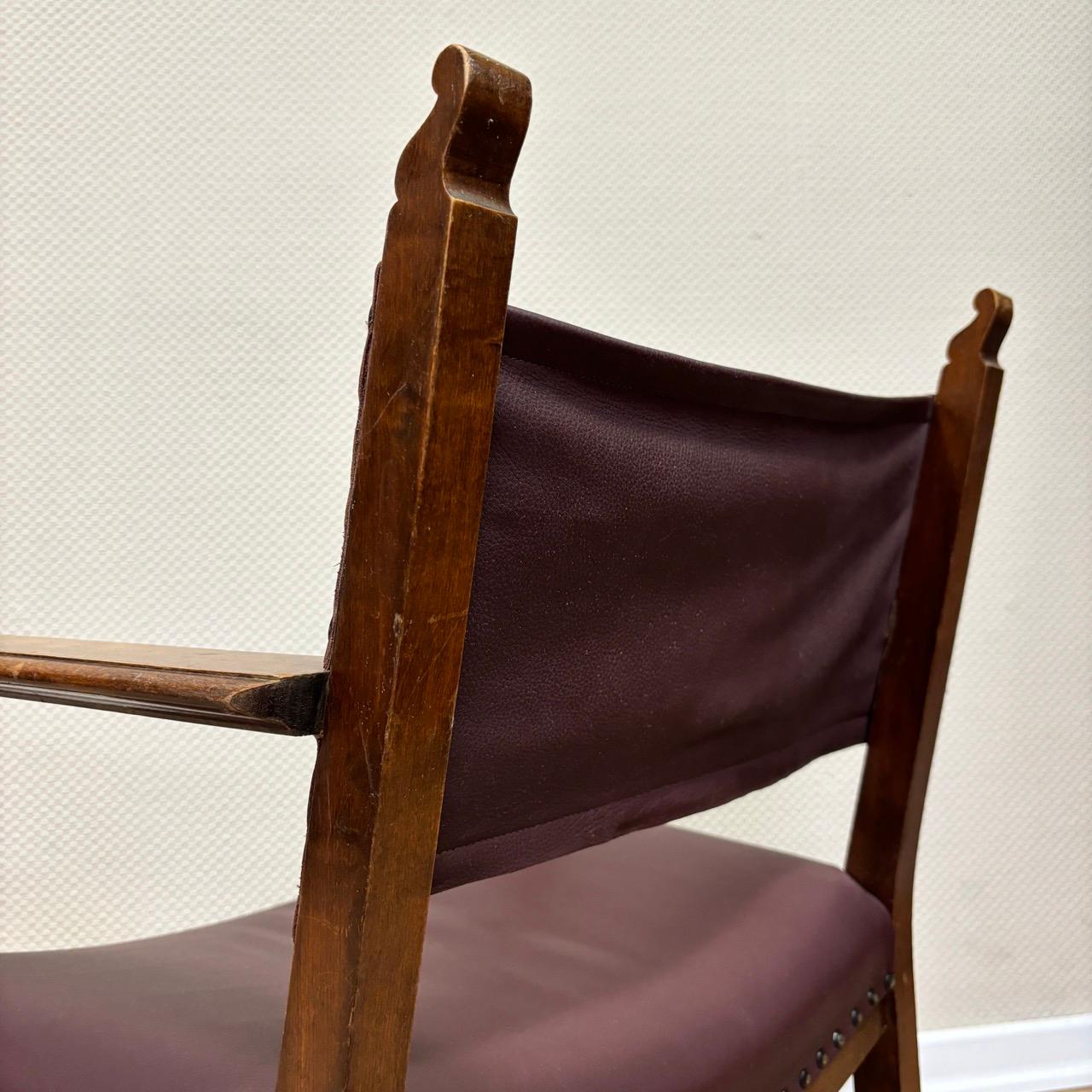 4 antique armchairs by Alfred Loos  Vienna 1930  walnut & leather For Sale 13