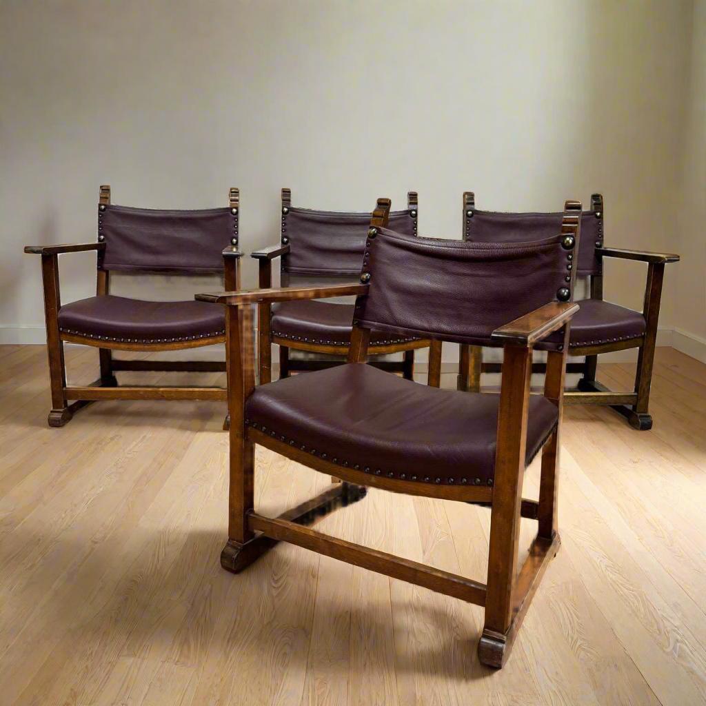 ✓ Designer Alfred Loos 1930
✓ High quality walnut
✓ Leather intact

Dimensions:  W: 56cm  H: 67cm  D: 50cm

Item: 4 armchairs
Item no.: 815
Provenance: Vienna around 1930
Designer:: Alfred Loss
Material: Walnut & leather
Color: Red-brown
Condition: