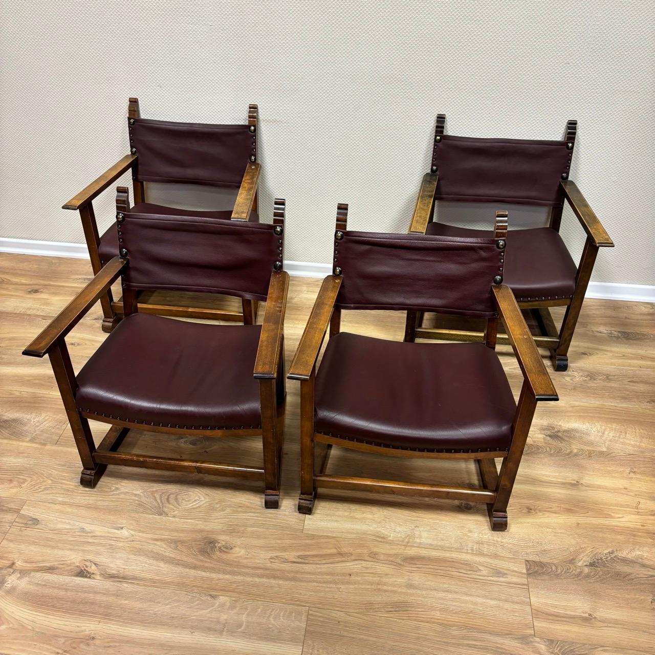 Mid-20th Century 4 antique armchairs by Alfred Loos  Vienna 1930  walnut & leather For Sale