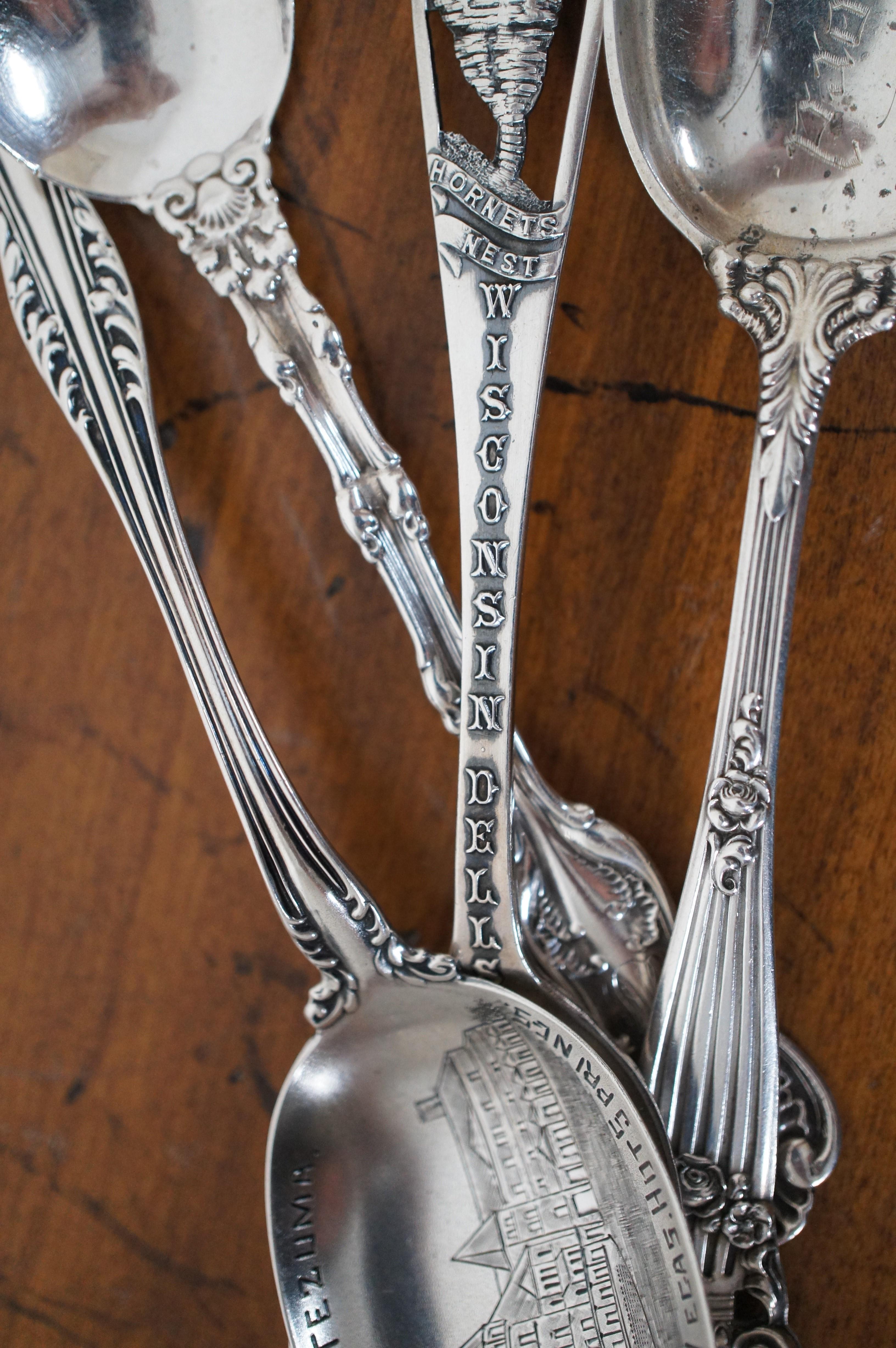 4 Antique Baroque Reticulated Sterling Silver 925 Souvenir Tea Spoons 75g 6