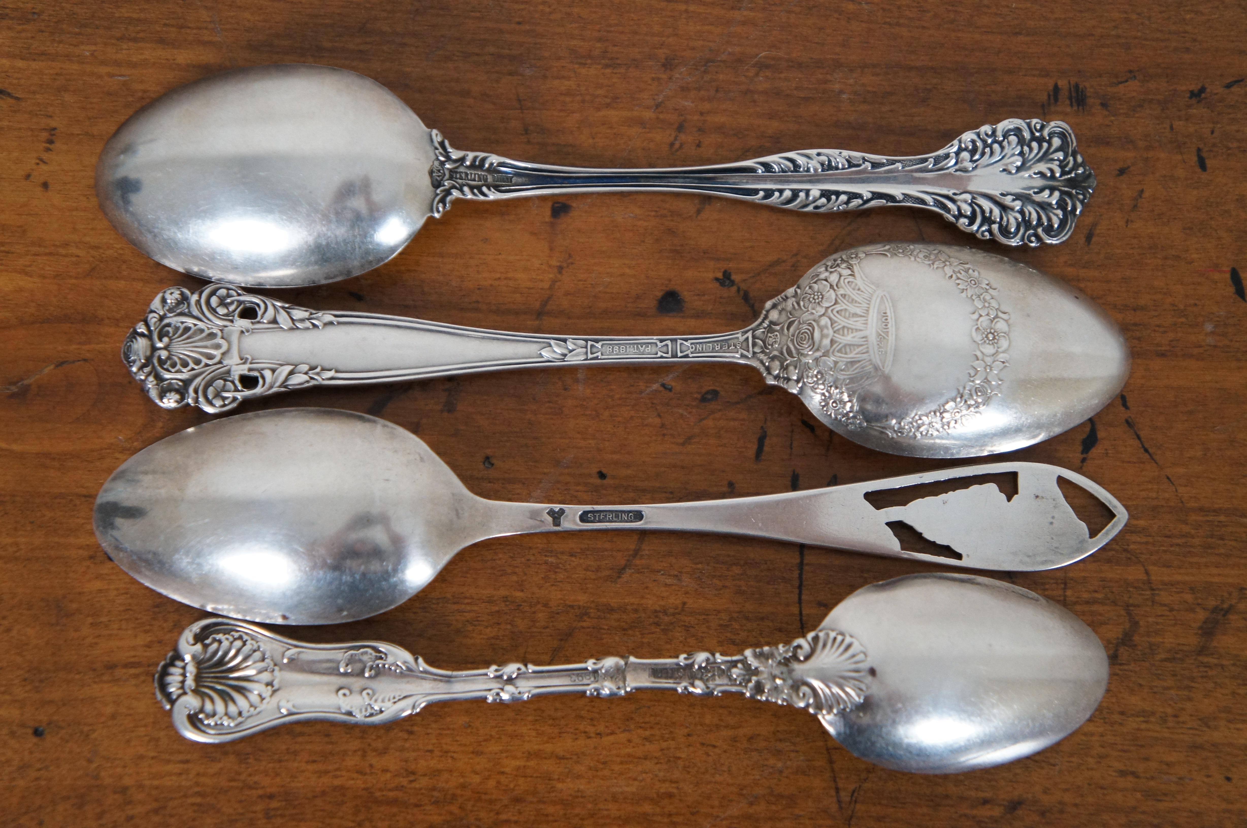 4 Antique Baroque Reticulated Sterling Silver 925 Souvenir Tea Spoons 75g 6