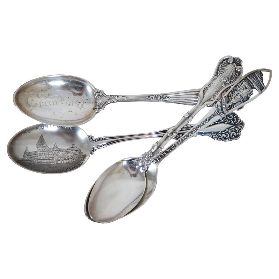 4 Antique Baroque Reticulated Sterling Silver 925 Souvenir Tea Spoons ...