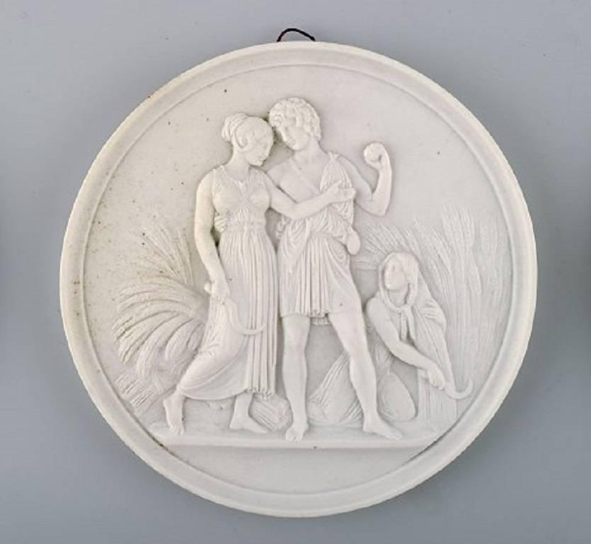 Four antique biscuit plaques / plaques after Thorvaldsen, B&G (Bing & Grondahl)
19th century.
Diameter 14.2 cm.
In perfect condition, 1st. assortment.