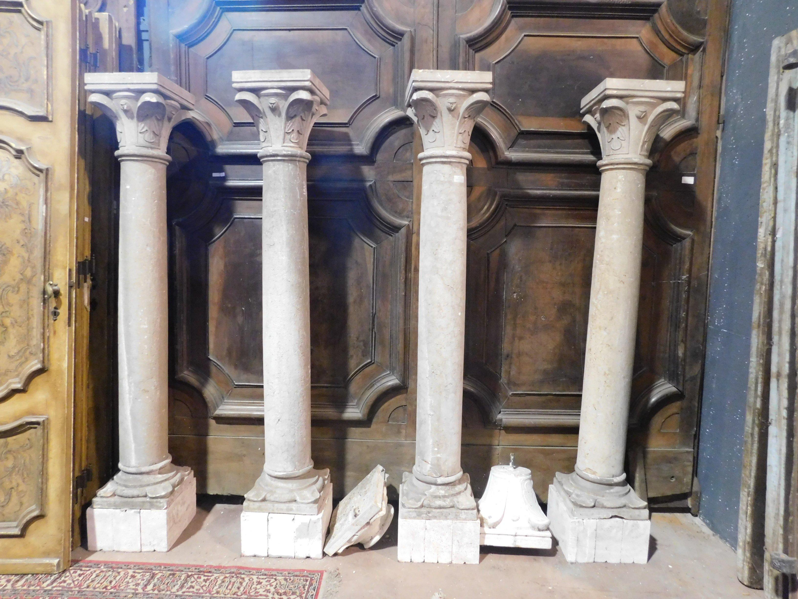 4 antike Botticino-Steinsäulen, Sockel und geformte Kapitelle, 1700, Italien im Zustand „Gut“ in Cuneo, Italy (CN)