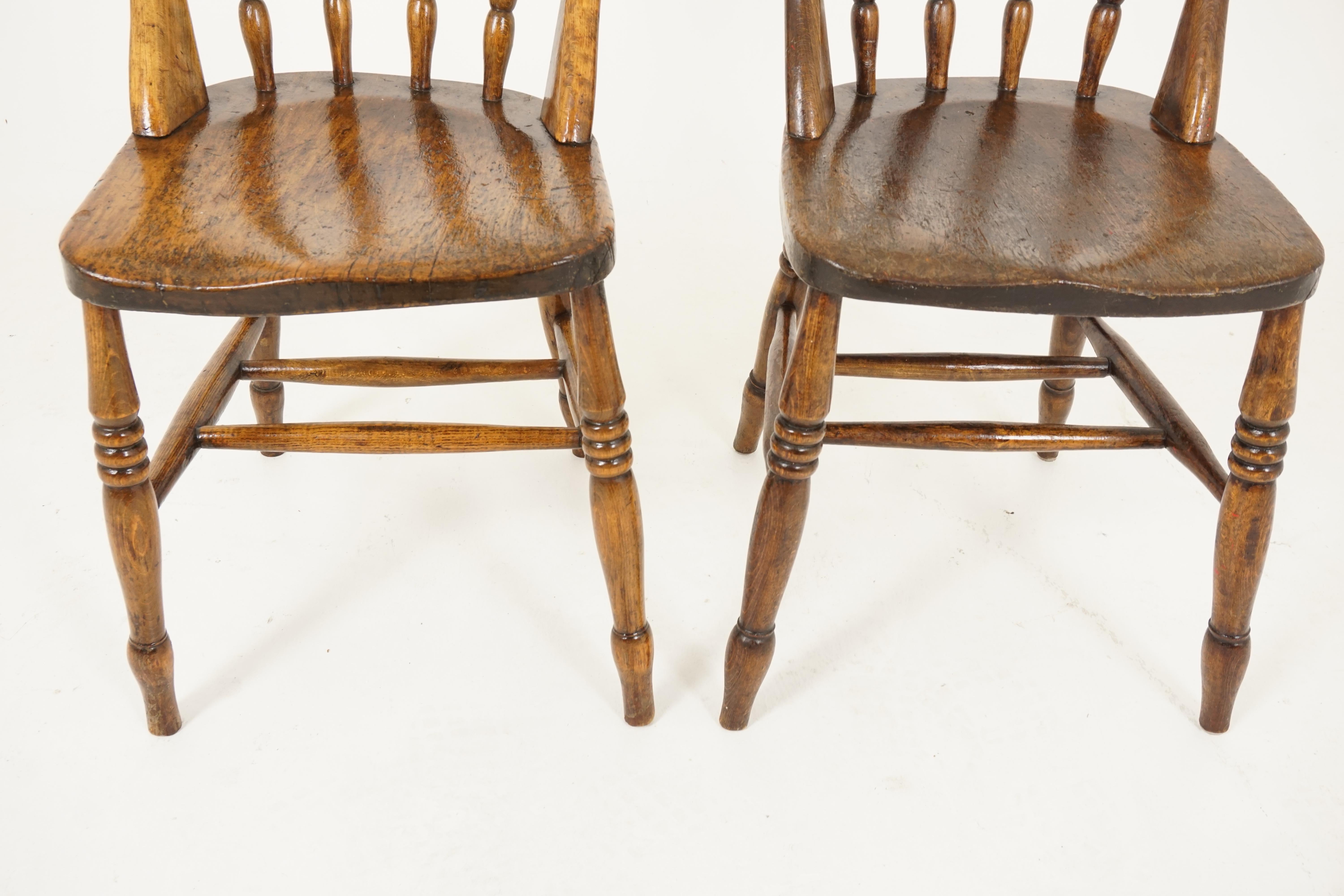 Scottish 4 Antique Chairs, Beechwood, Spindle Bar Back, Farmhouse Kitchen Chairs, B2524