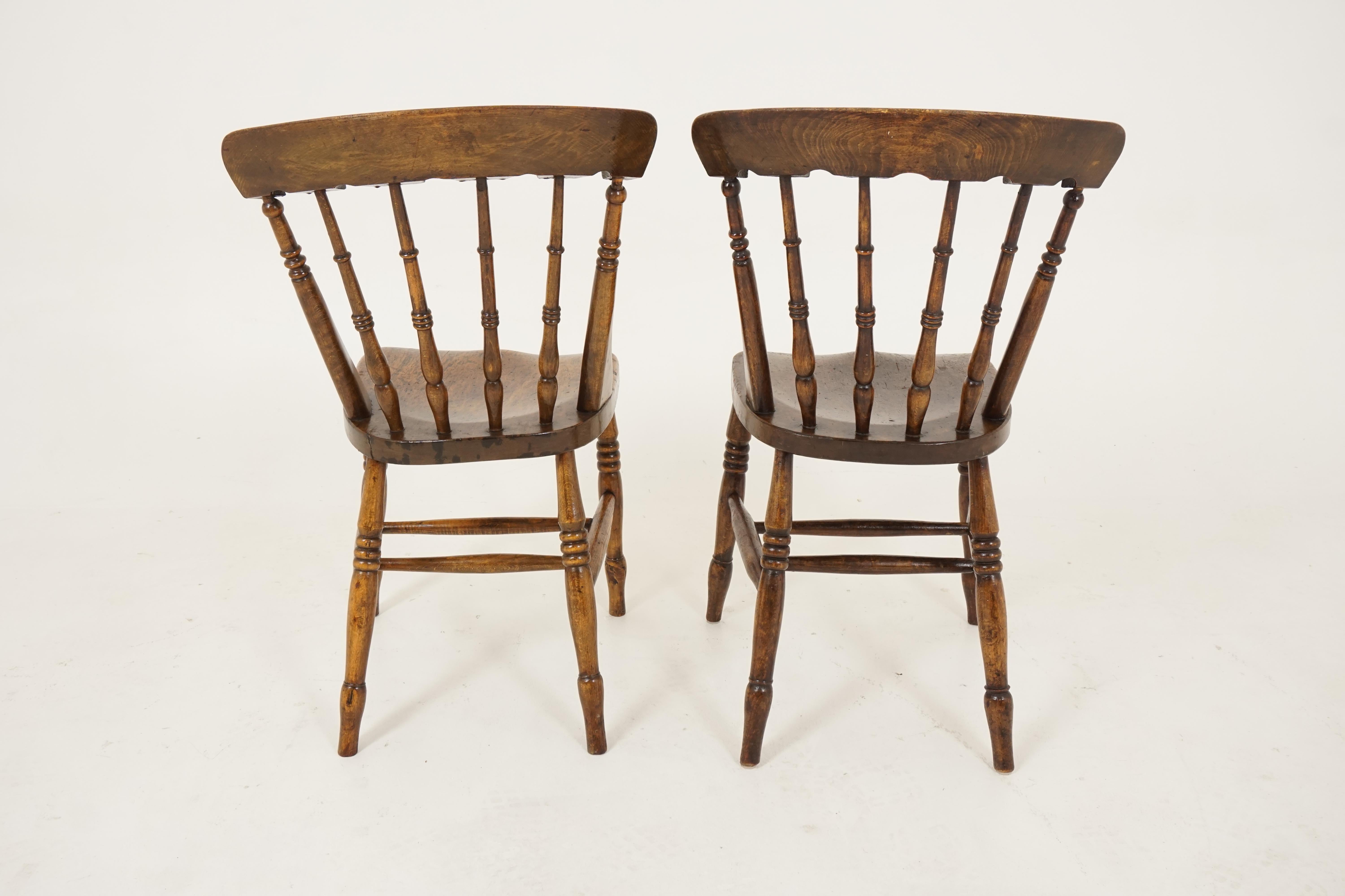 Hand-Crafted 4 Antique Chairs, Beechwood, Spindle Bar Back, Farmhouse Kitchen Chairs, B2524