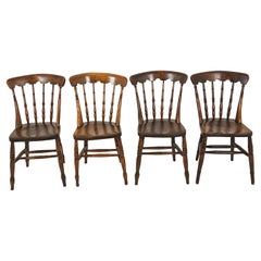 4 Antique Chairs, Beechwood, Spindle Bar Back, Farmhouse Kitchen Chairs, B2524